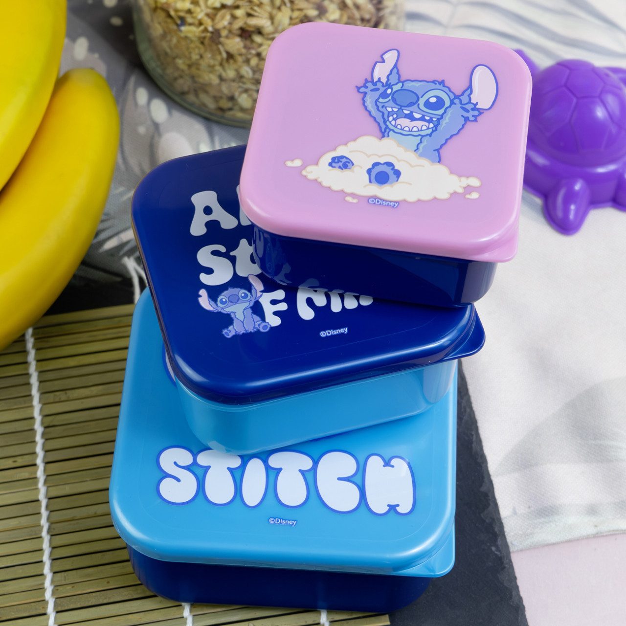 Geda Labels GmbH Lunchbox Stitch Cloudy Blue, PP, (3-tlg), Blau, 800ml, 3er Set