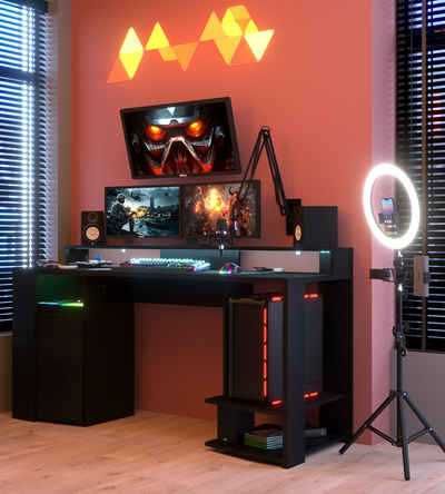 Faizee Möbel Computertisch »Gaming Tisch Gamer Gamingtisch Computertisch Ergonomischer PC Schreibtisch LED-Beleuchtung mit Farbwechsel«