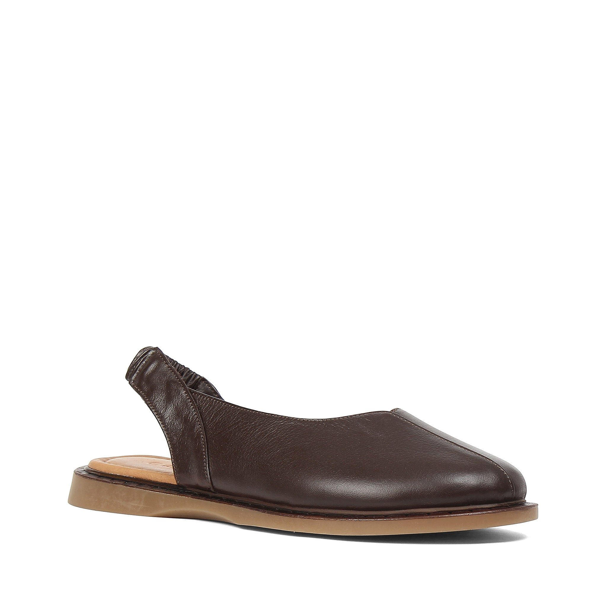 Celal Gültekin Flache Slingback Ballerina Runde Kappe Damen Ballerina Glattleder, elastischer Slingback, Echtleder-Futter, Braun, 37 – Bild 3 von 5