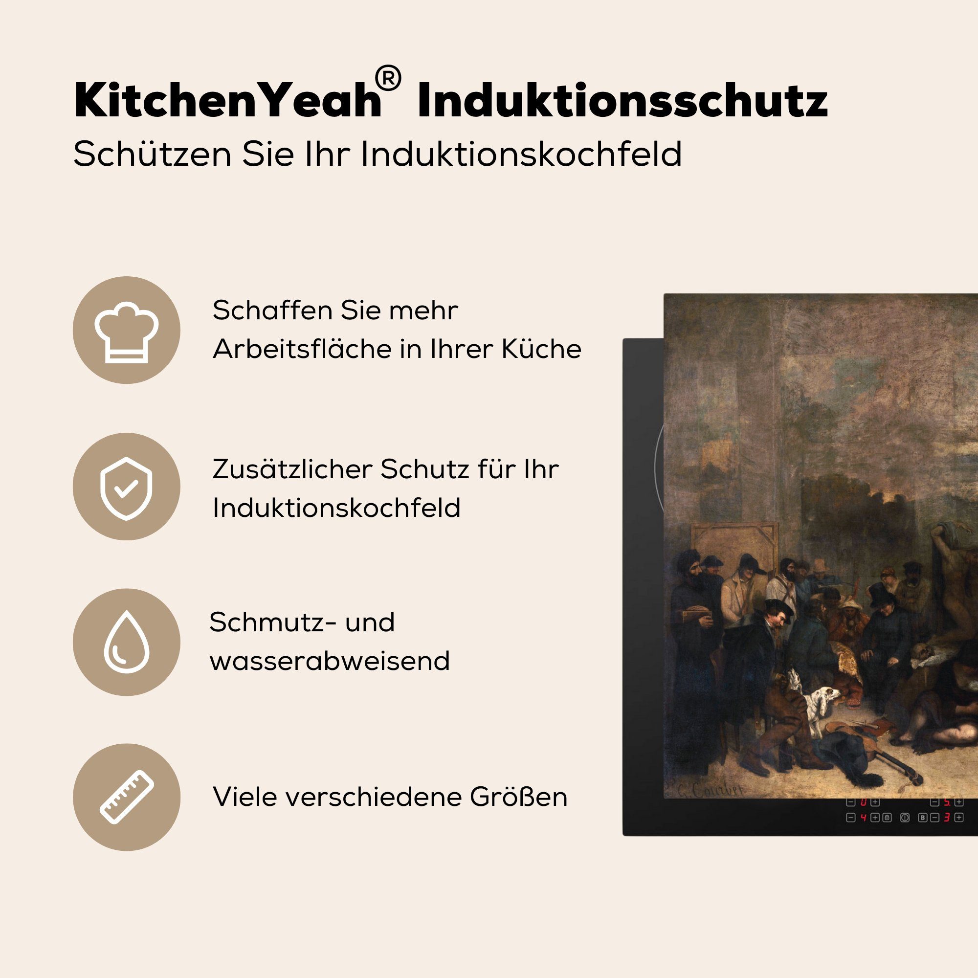 cm, Gustave - Ceranfeldabdeckung, (1 Das Herdblende-/Abdeckplatte Vinyl, 83x51 küche tlg), Künstlers Gemälde des von Courbet, Atelier MuchoWow für Arbeitsplatte