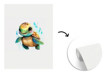 MuchoWow Fototapete Schildkröte - Wasserfarben - Tiere - Mädchen - Jungen, Matt, bedruckt, (3 St), Vliestapete für Wohnzimmer Schlafzimmer Küche, Fototapete