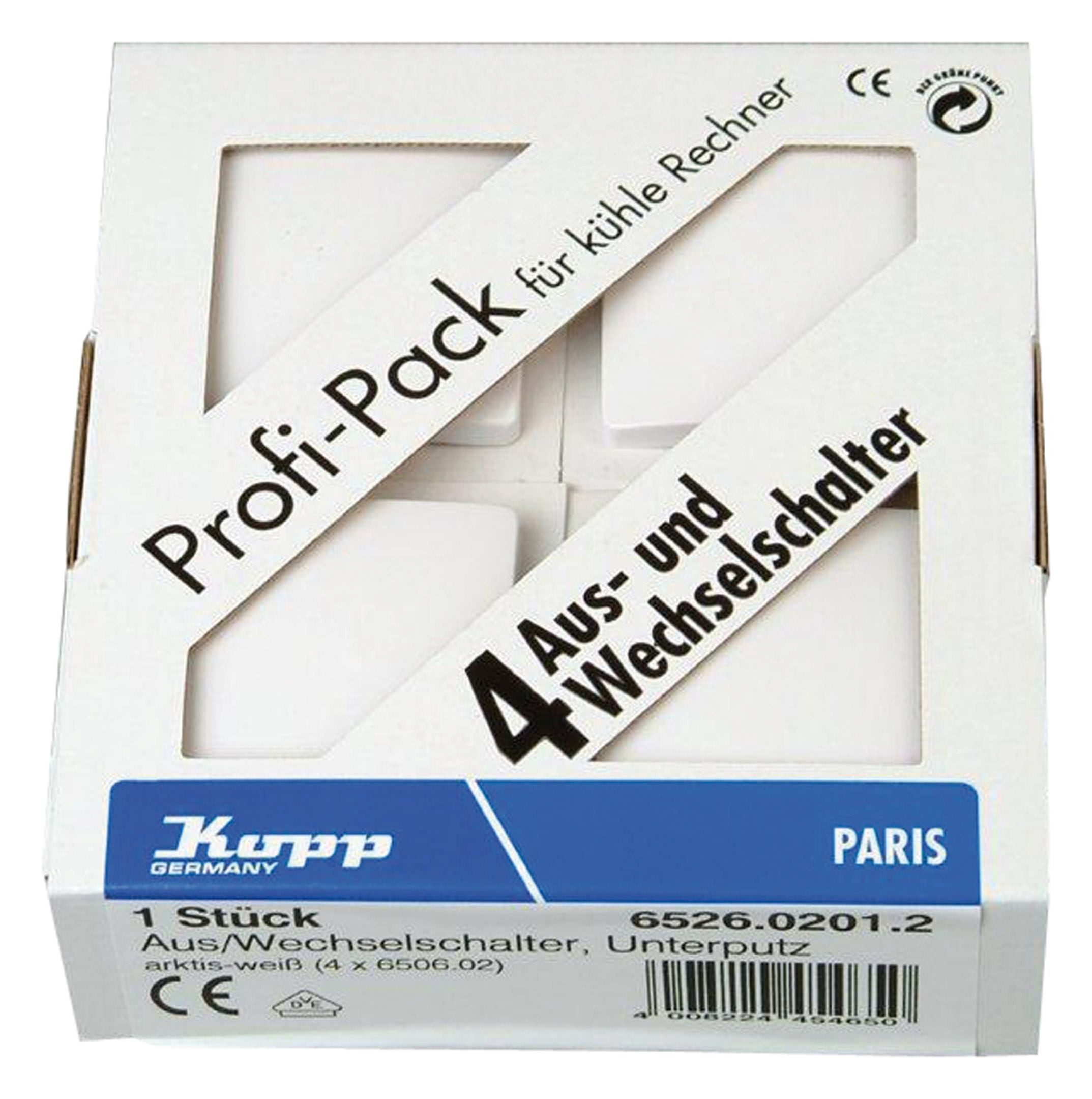 Kopp Переключатель, Profi-Pack á 4 Universal- Aus u. Wechsel Unterputz UP Paris Arktis