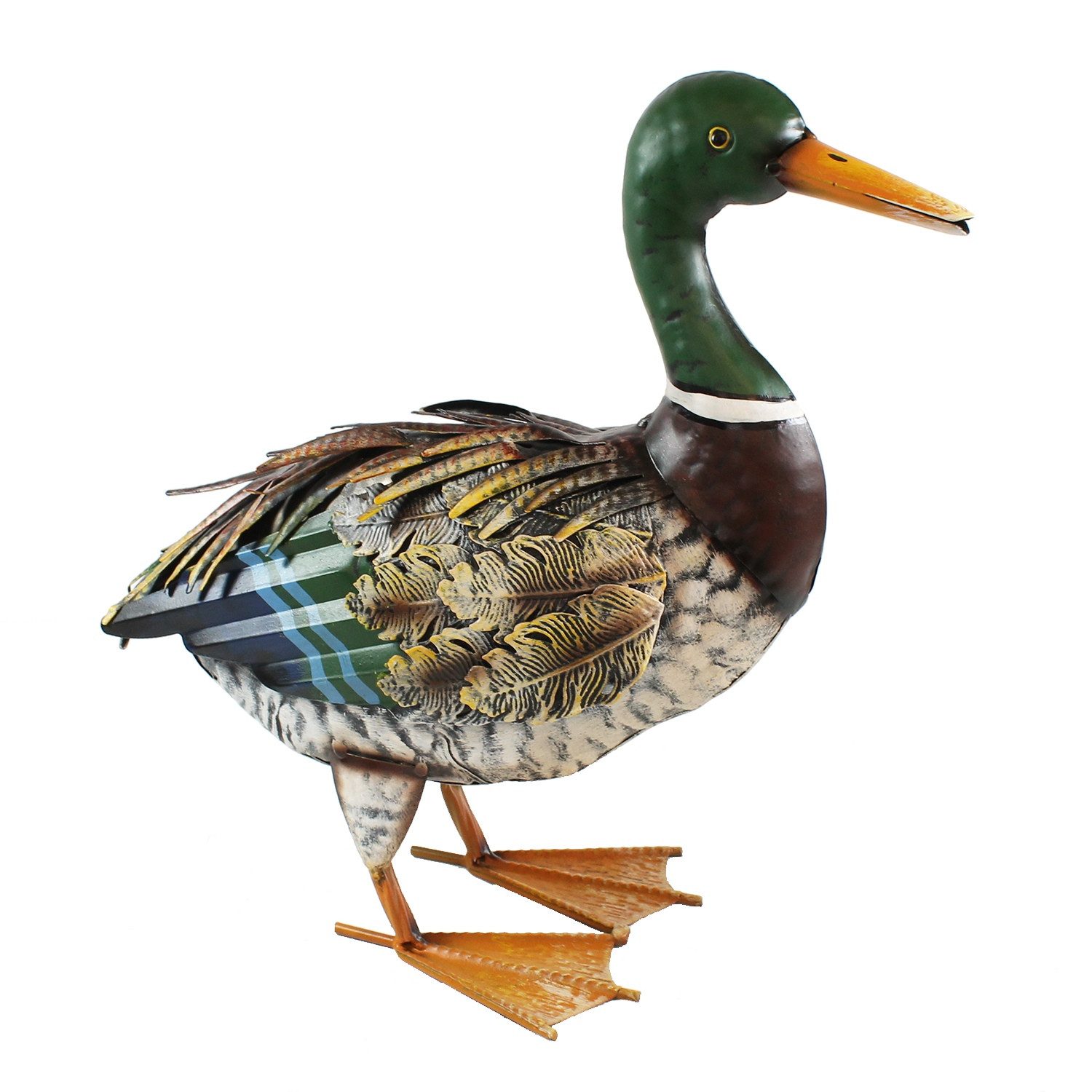 Fachhandel Plus Tierfigur Ente Figur Deko Enten für den Garten aus Metall handbemalt (1 St), Realistische und aufwendige Handwerkskunst