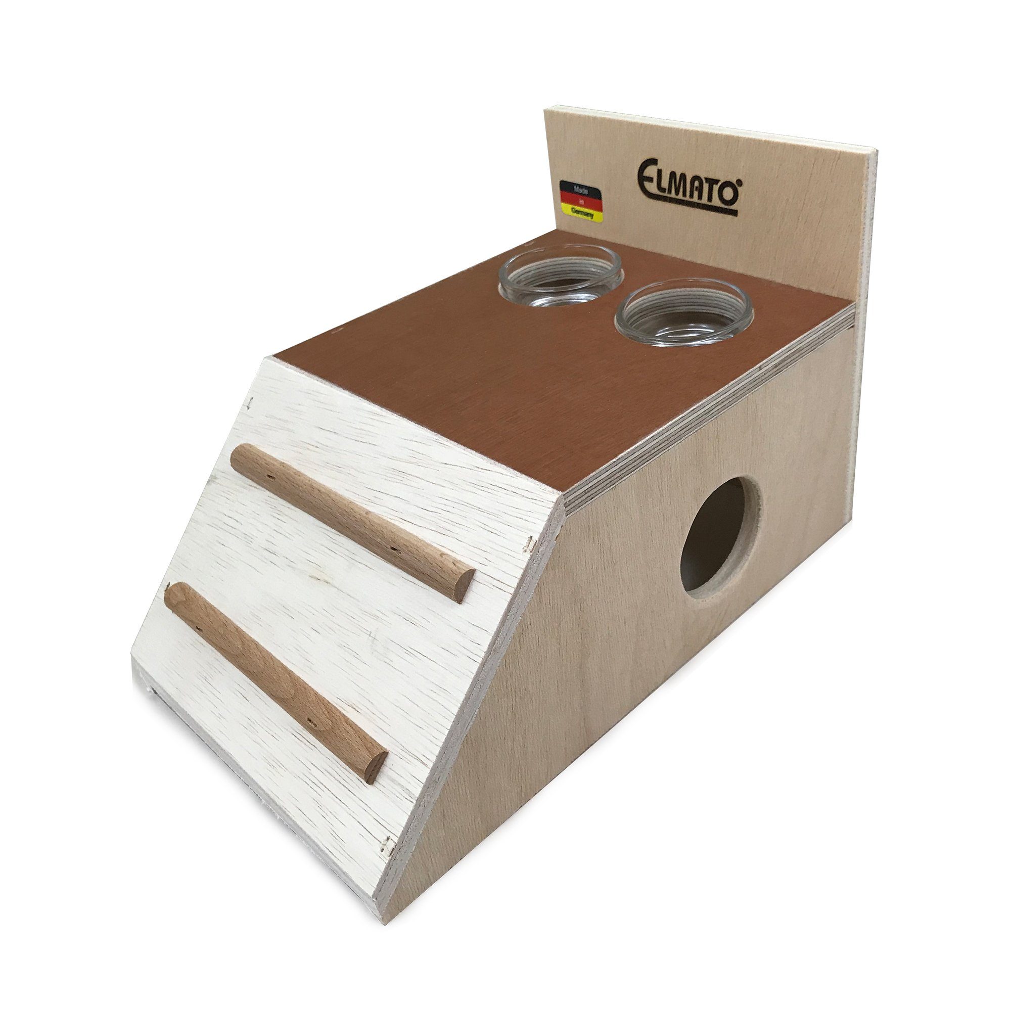 ELMATO Nager-Futterhaus Elmato 12847 Snackbar Nagerhaus, inkl. 2 Glaßnäpfe, 25x15x10cm