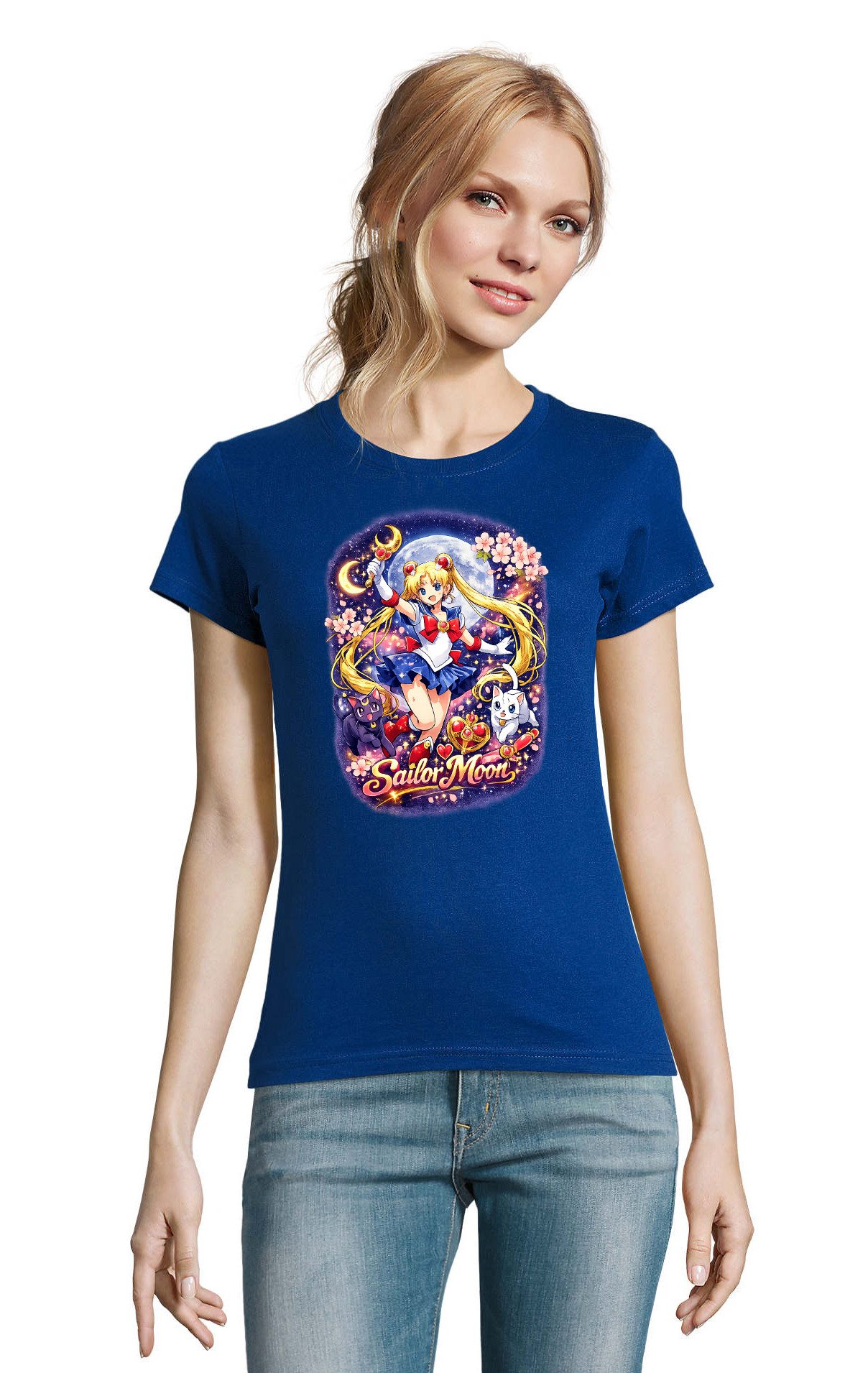 T-Shirt Damen T Shirt Sailor Moon Anime Print Manga Rundhals Casual Stil