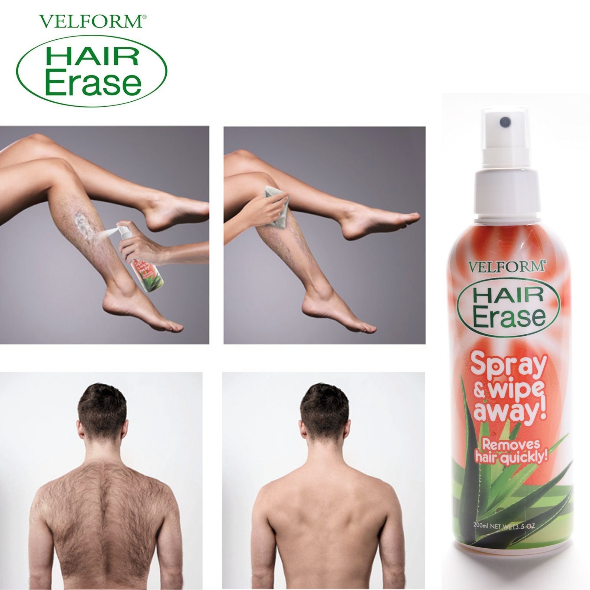 E, Aloe 2 Velform®️ Erase St., Orangenextrakt und Enthaarungsspray, Velform® Hair Vera mit Vitamin Zitrusfrüchten, Enthaarungscreme