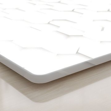 DEQORI Schneidebrett 'Weiße 3D-Waben', Glas, Platte Frühstücksbrett Schneideplatte