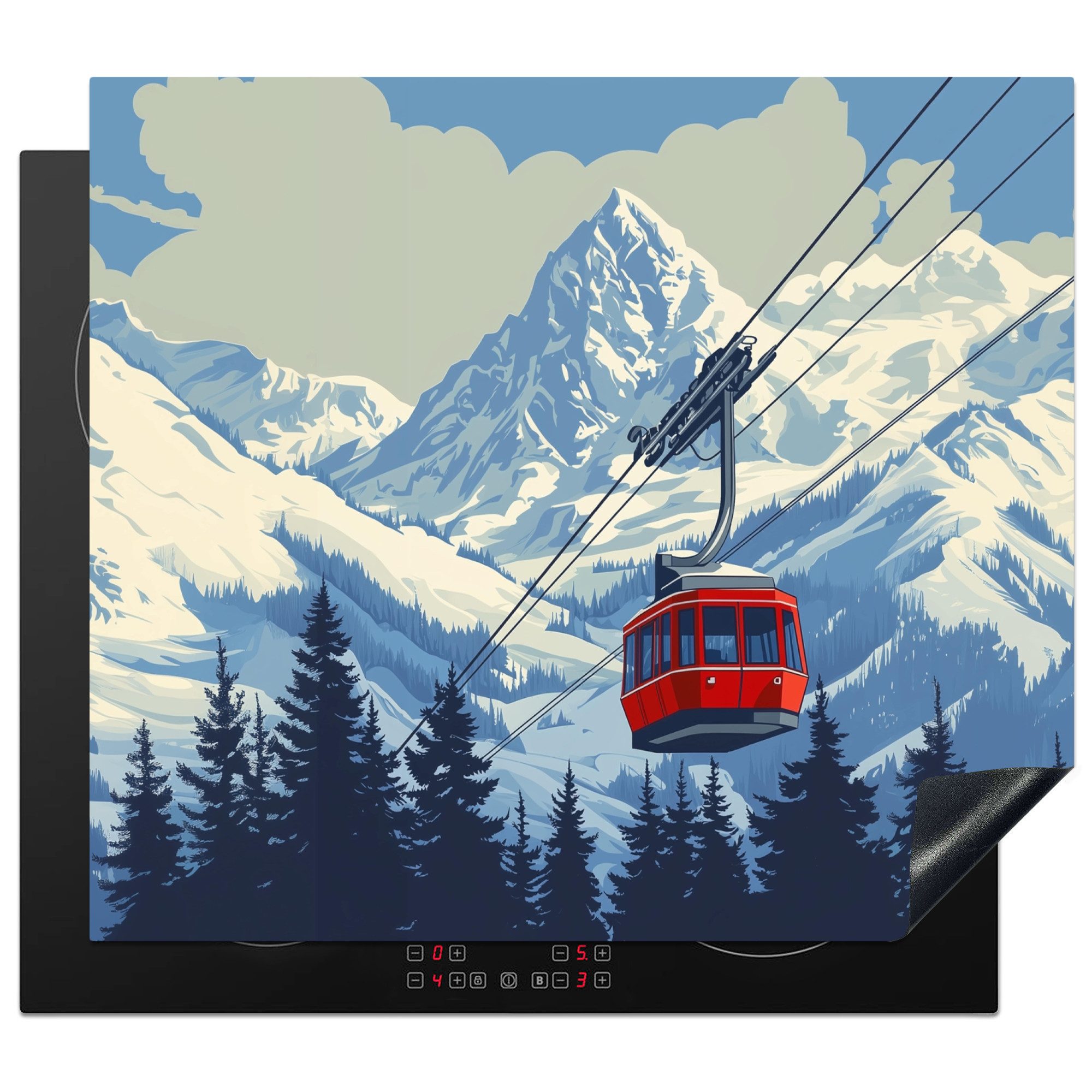 MuchoWow Herd-Abdeckplatte Seilbahn - Schnee - Berglandschaften, Vinyl, (1 tlg), Abdeckplatte für Ceranfeld, Herd Inductionsmatte, 57.6x51.6 cm