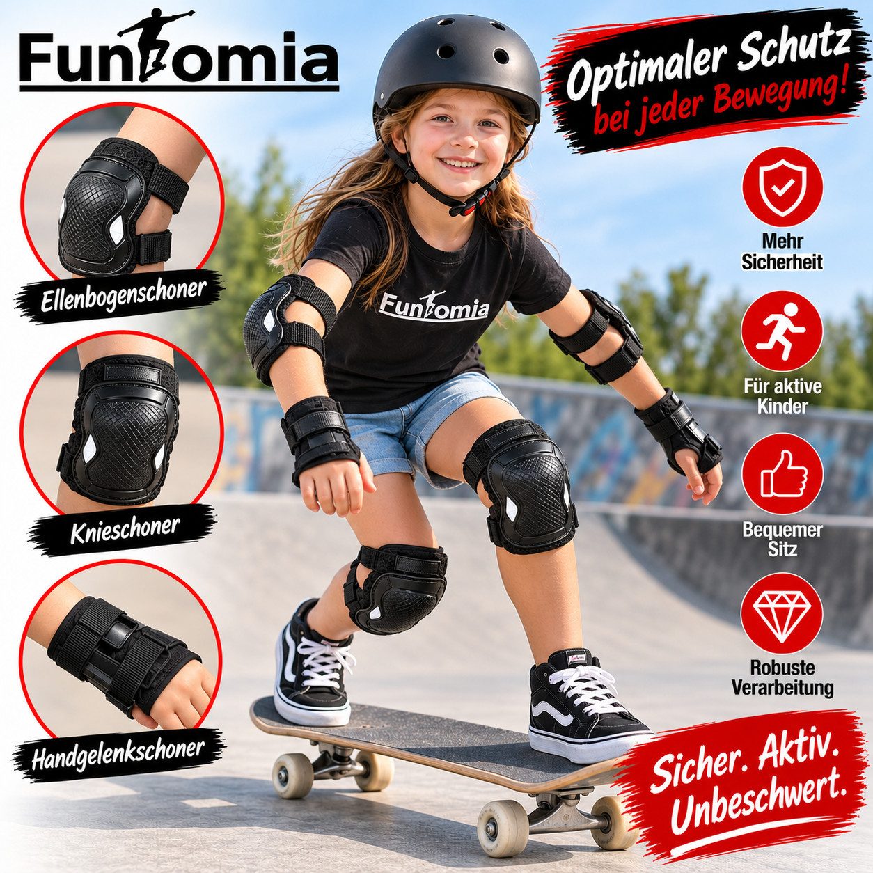 FunTomia Protektoren-Set FunTomia Schoner Kinder Protektoren, Skater, Gr.S M L (6-tlg) – Bild 5 von 5