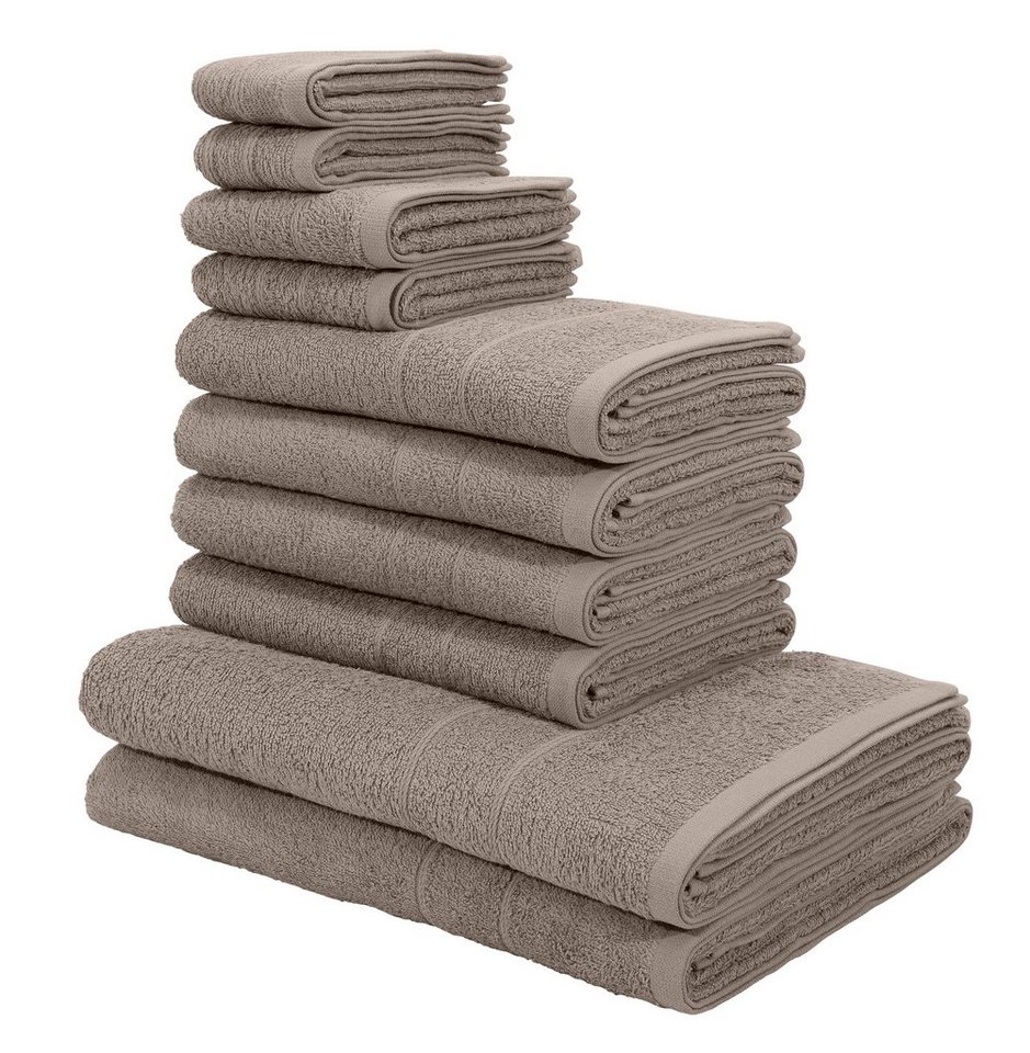 OTTO home Handtuch Set Inga, 3 Qualitäten, Duschtücher, Handtücher, Gästetücher, Seiftücher, Walkfrottier (10-St), Handtücher mit feiner Bordüre, 100% Baumwolle