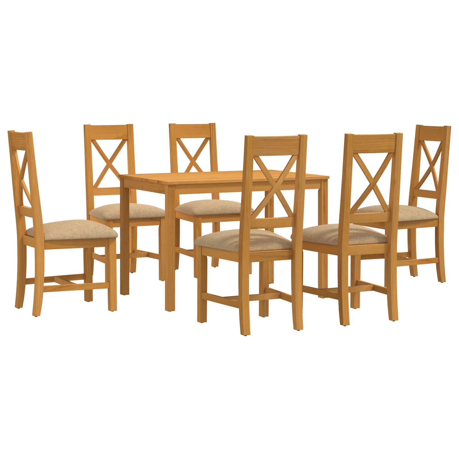 vidaXL Gartenlounge-Set Essgruppe 7 stk. Beige Massivholz Eiche, (7-tlg)