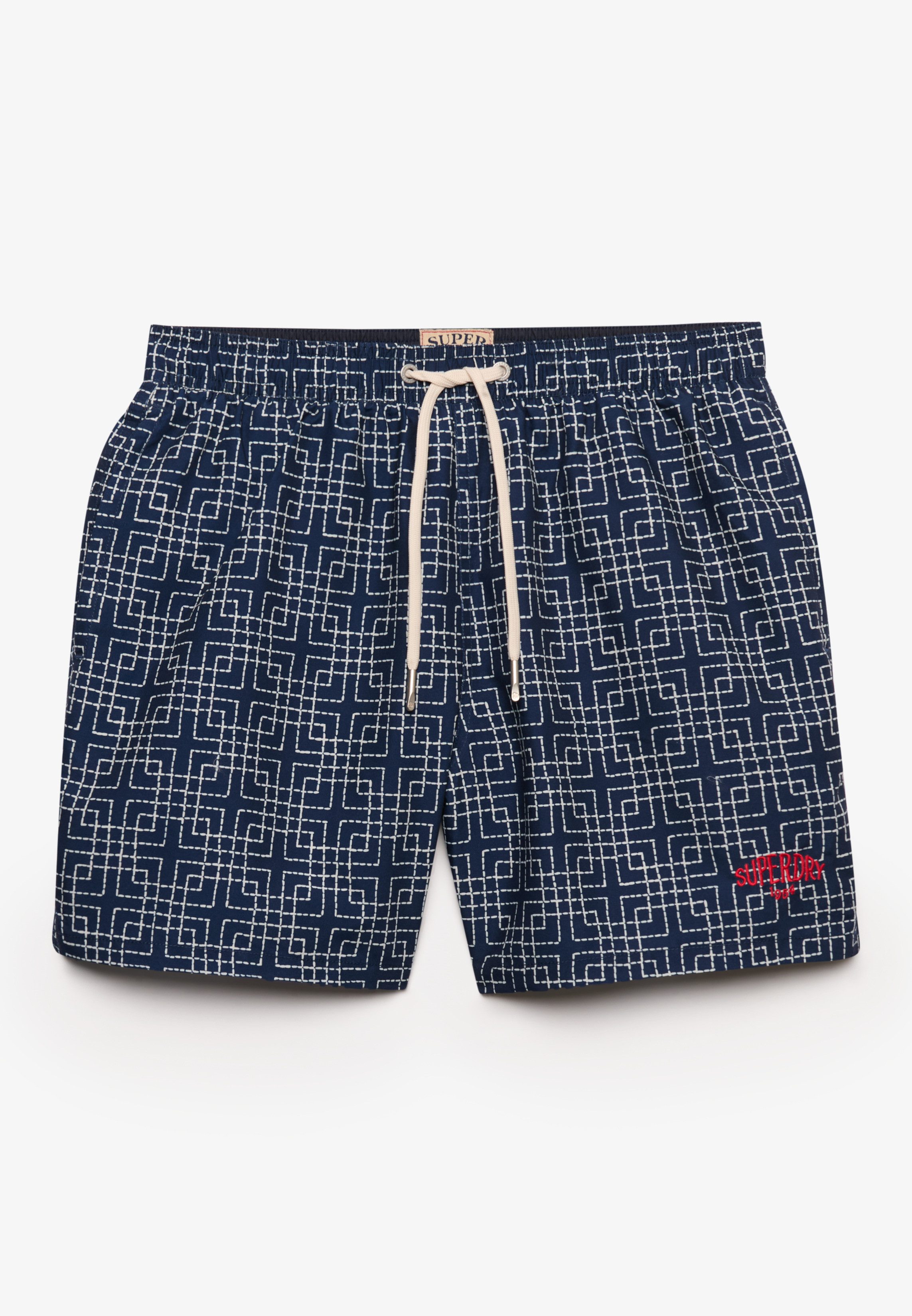Superdry Badeshorts PREMIUM PRINTED 15 SWIM SHORT aus Polyester, modische Passform, gemusterte Optik, pflegeleicht