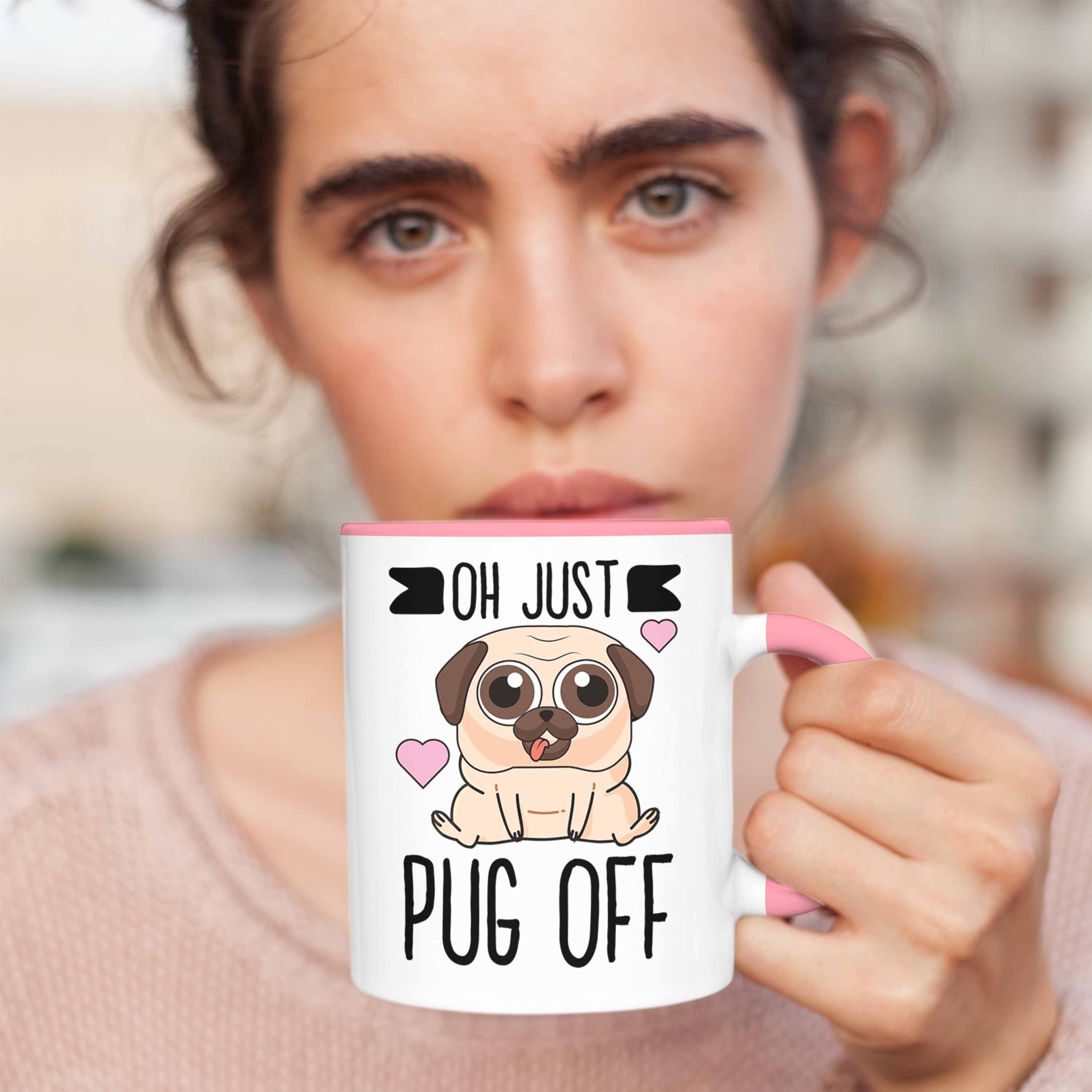 Oh Trendation für Tasse - Kaffeetasse für Hundeliebhaber Kollegin Trendation Frauen Lustige mit Pug Tasse Rosa Sprüchen Off Just