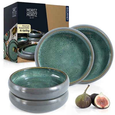 Moritz & Moritz Suppenteller Moritz & Moritz 4tlg Suppen Teller Grün Geschirr Set Reaktiv, (4 St), Bowl Schüssel für Suppe, Nudeln, Salat oder Müsli