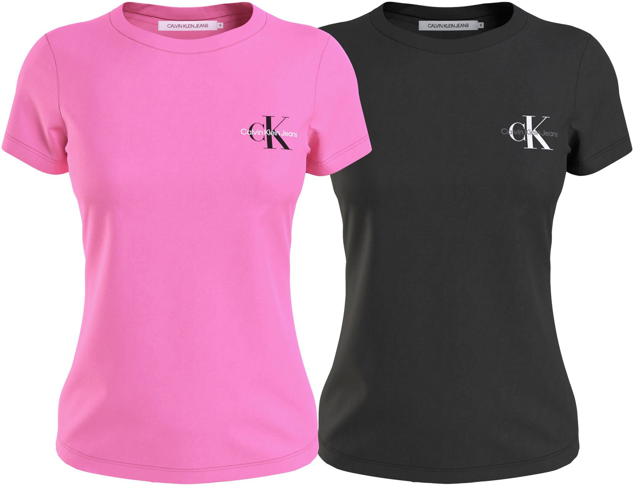Calvin Klein Jeans Rundhalsshirt 2-PACK MONOLOGO SLIM TEE (Packung, 2-tlg., 2er-Pack) mit Calvin Klein Jeans Logoprint auf der Brust pink-schwarz | T-Shirts