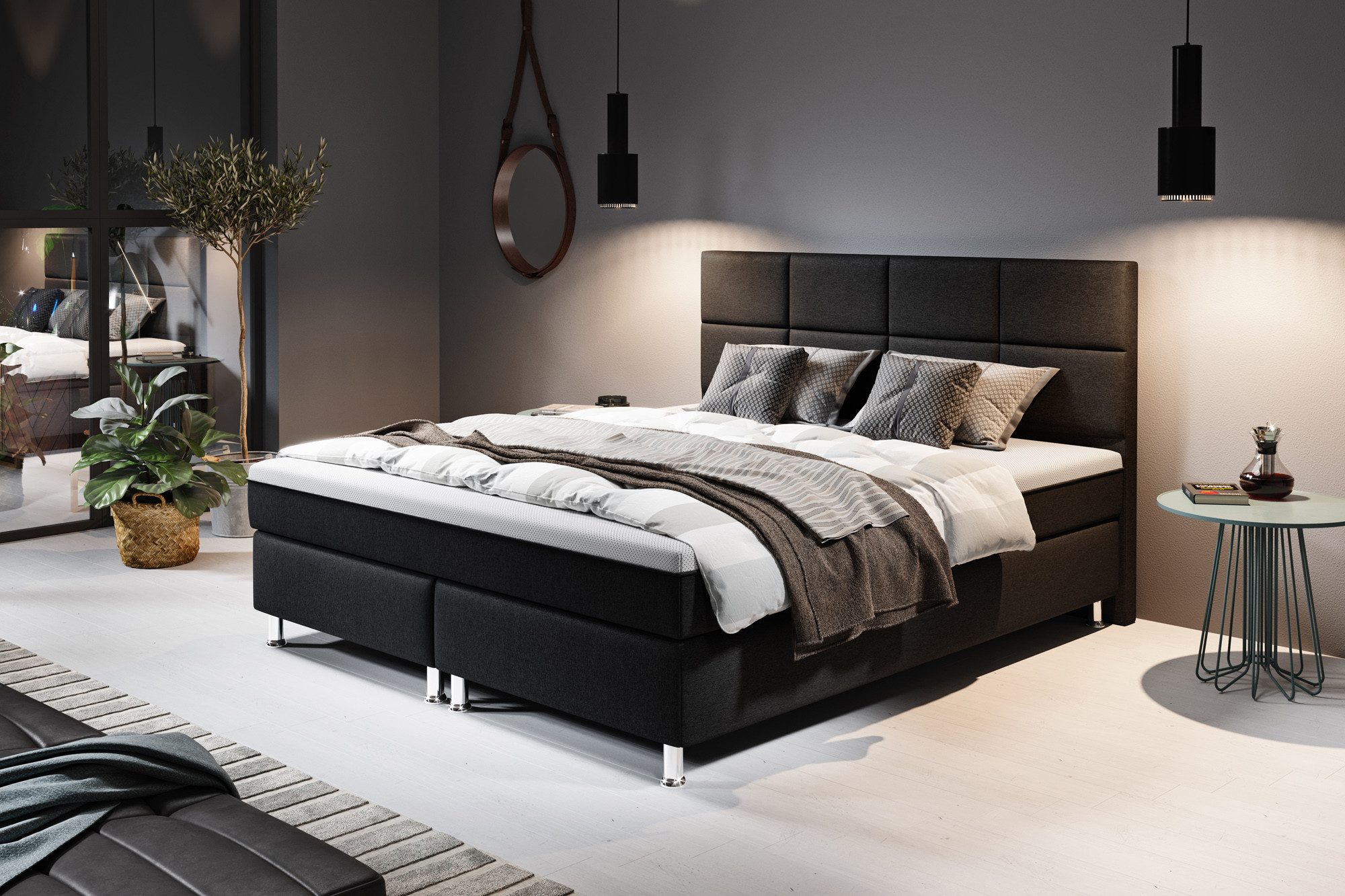 inter Boxspringbett Rotterdam Plus 180x200 cm Webstoff mit Topper-Optik