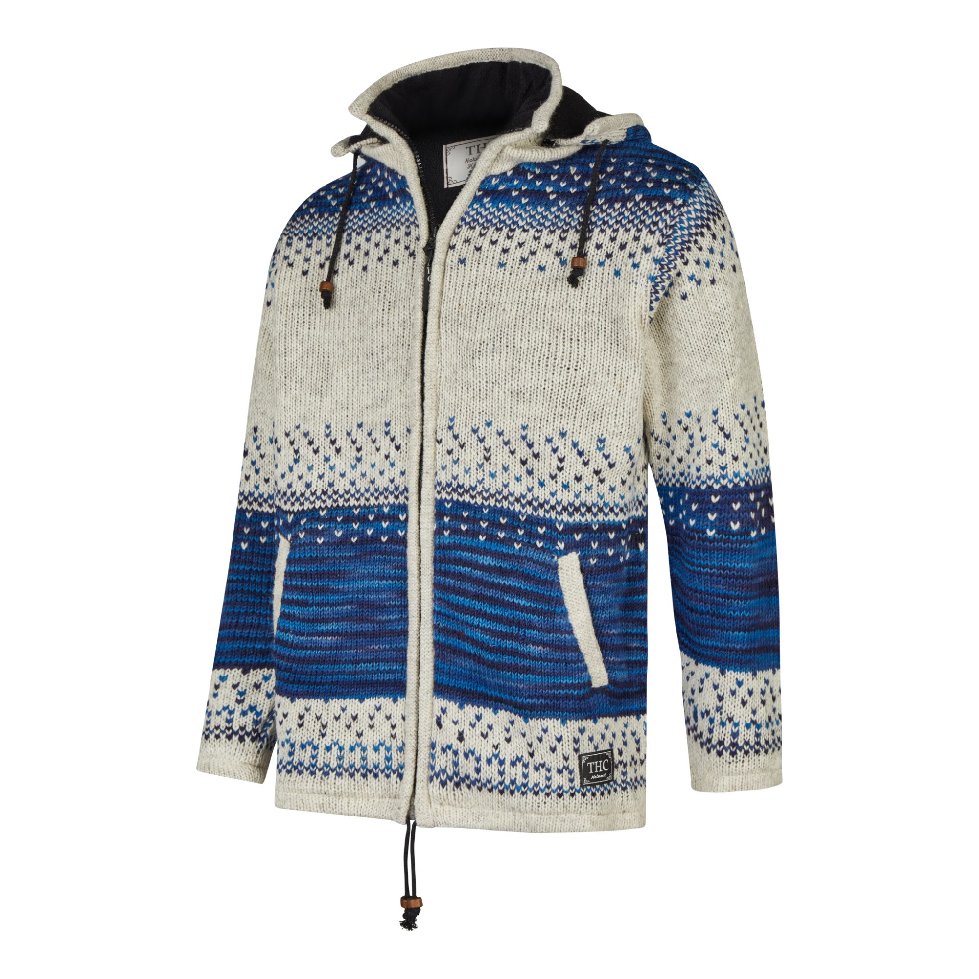 THC Natural Line Strickjacke THC Schafwollstrickjacke Baumwollfutter 861 (1 Stück, 1-tlg., 1 Stück) abnehmbare Kapuze