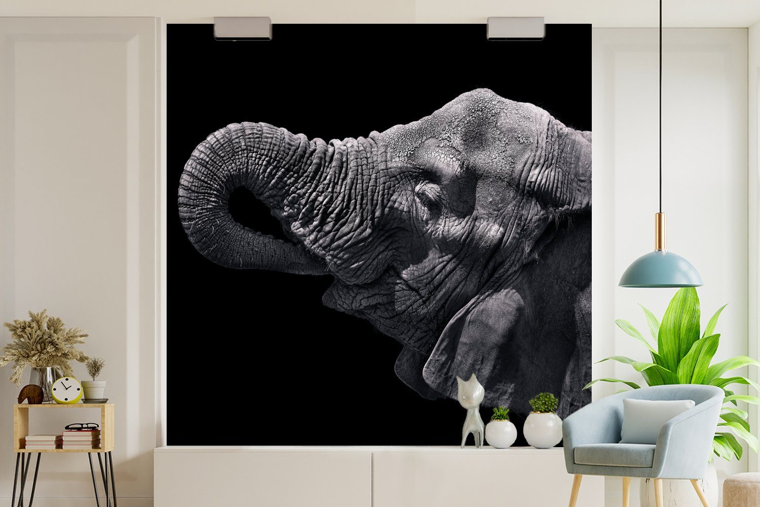 Küche, Fototapete Schlafzimmer Natur, Elefant Tiere - MuchoWow Matt, (4 Schwarz Fototapete für Wohnzimmer St), - bedruckt, - Vliestapete