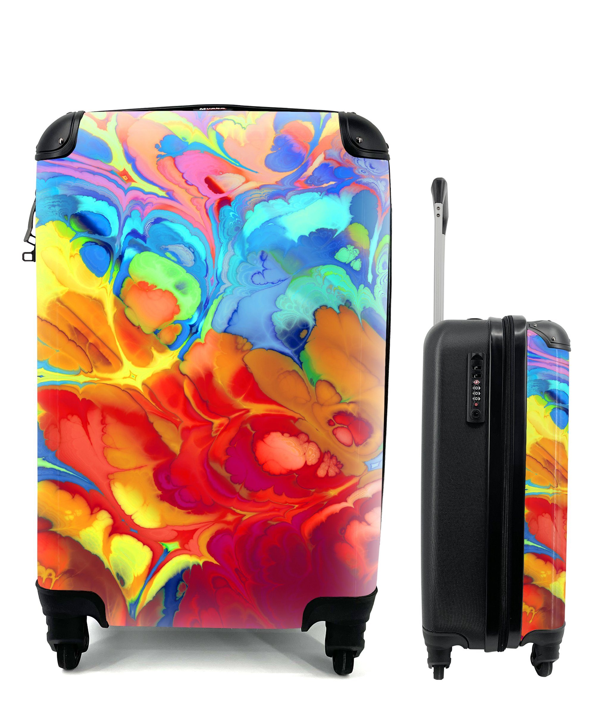 MuchoWow Handgepäckkoffer Regenbogenfarben beigemischt, 4 Rollen, Reisetasche mit rollen, Handgepäck für Ferien, Trolley, Reisekoffer