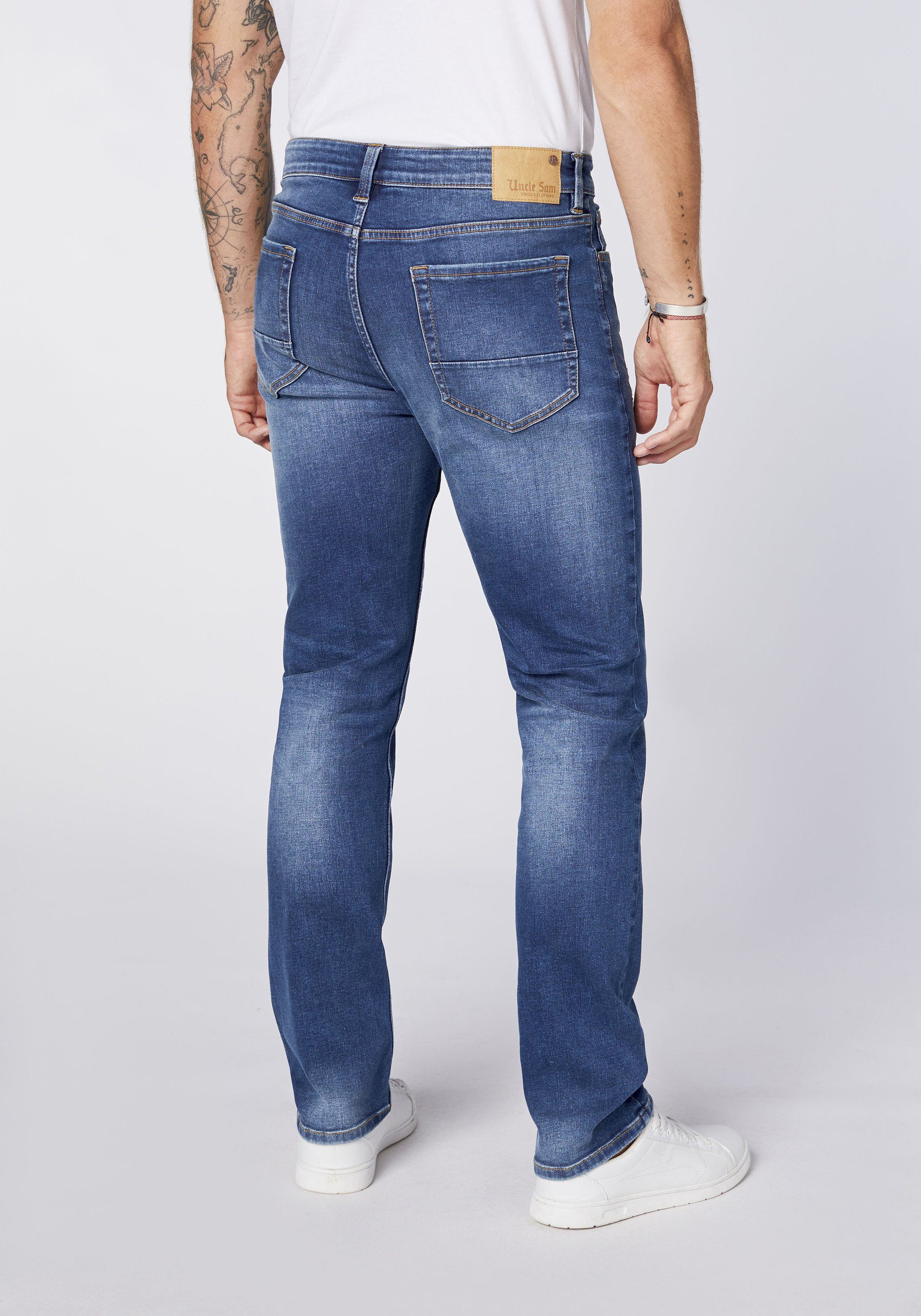 Uncle Sam Straight-Jeans in leichter (1-tlg) Used-Waschung Mittelblau