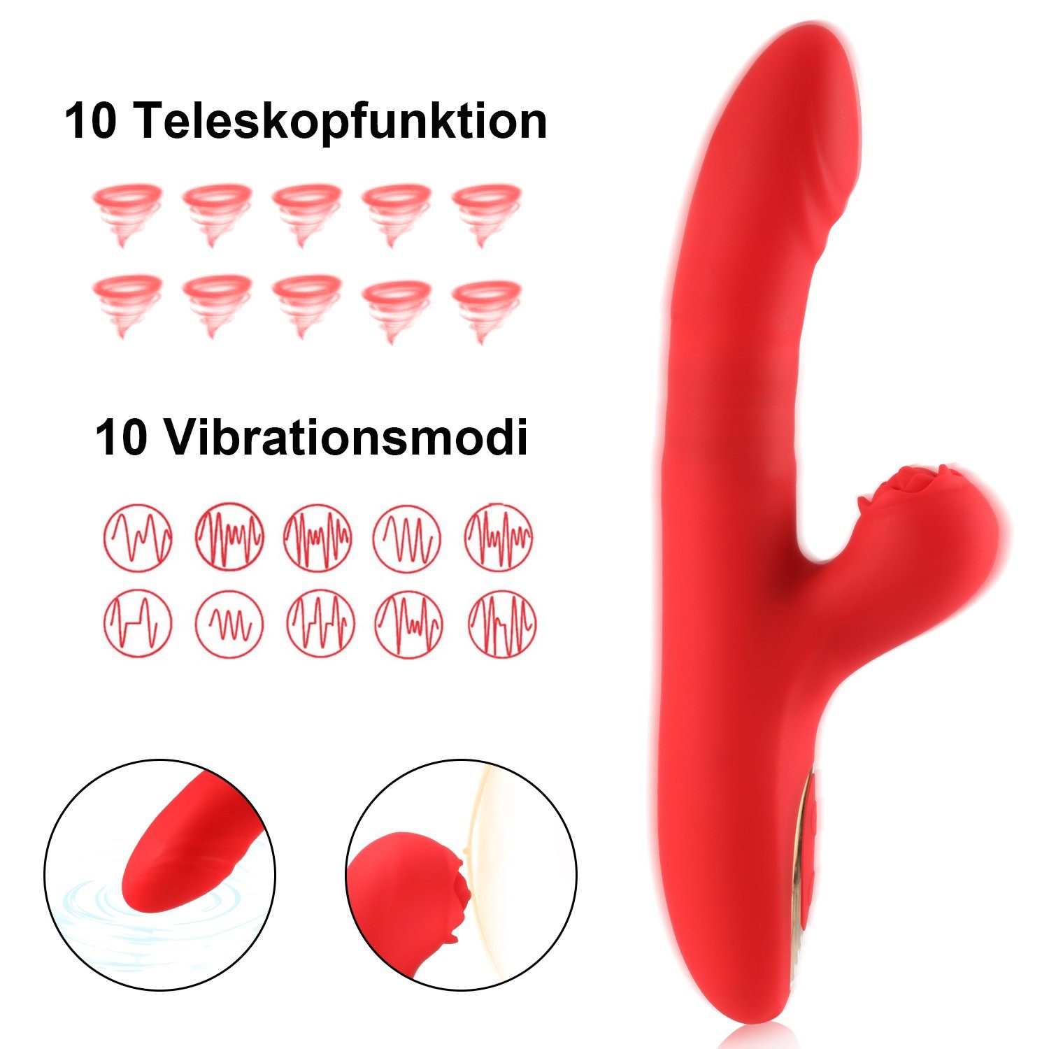 10 mit Frauen, Anal Realistischer LOVONLIVE Paare, Rabbit-Vibrator G-Punkt für und Vibrator für Klitoris Vibrationsmodi Rabbit sie Stoßfunktion Dildo Vibratoren 10