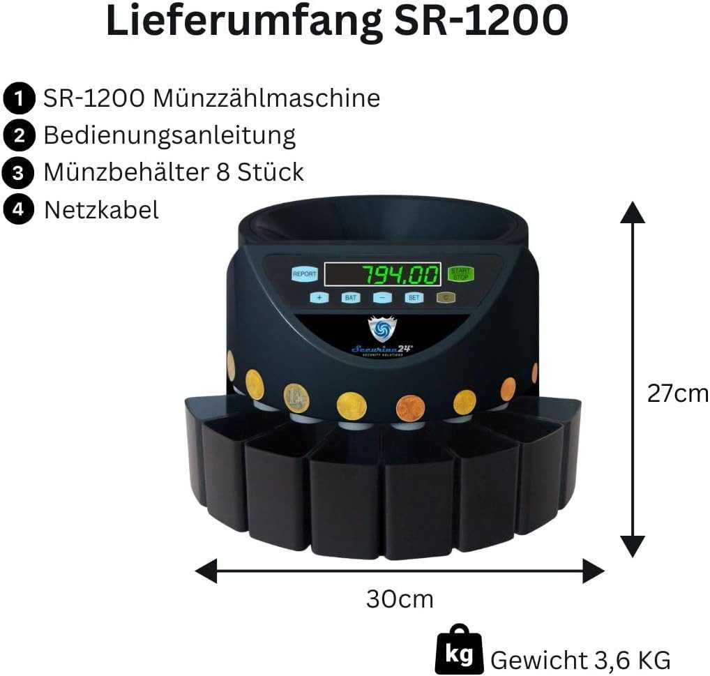 Securina24 Banknotenzähler Münzzähler Münzzählmaschine SR-1200