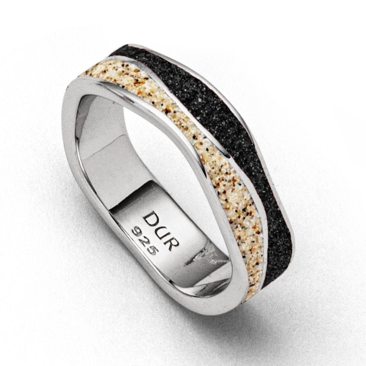 DUR Fingerring DUR Schmuck: Ring "Welle Sand/Lavasand" mit Strandsand und Lavasand R5