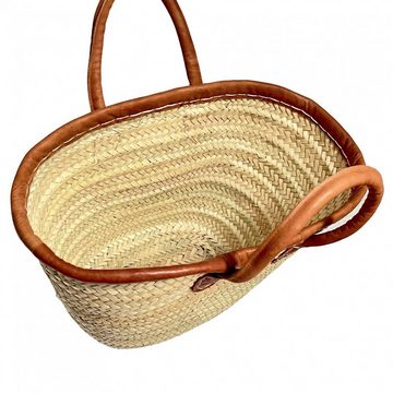 l-artisan Korbtasche Marokkanische Tragetasche, Einkaufstasche, Strandtasche, Handgefertigt PALMBLATT-TASCHE MIT LEDERRAND & LEDERGRIFFEN SOUK-1