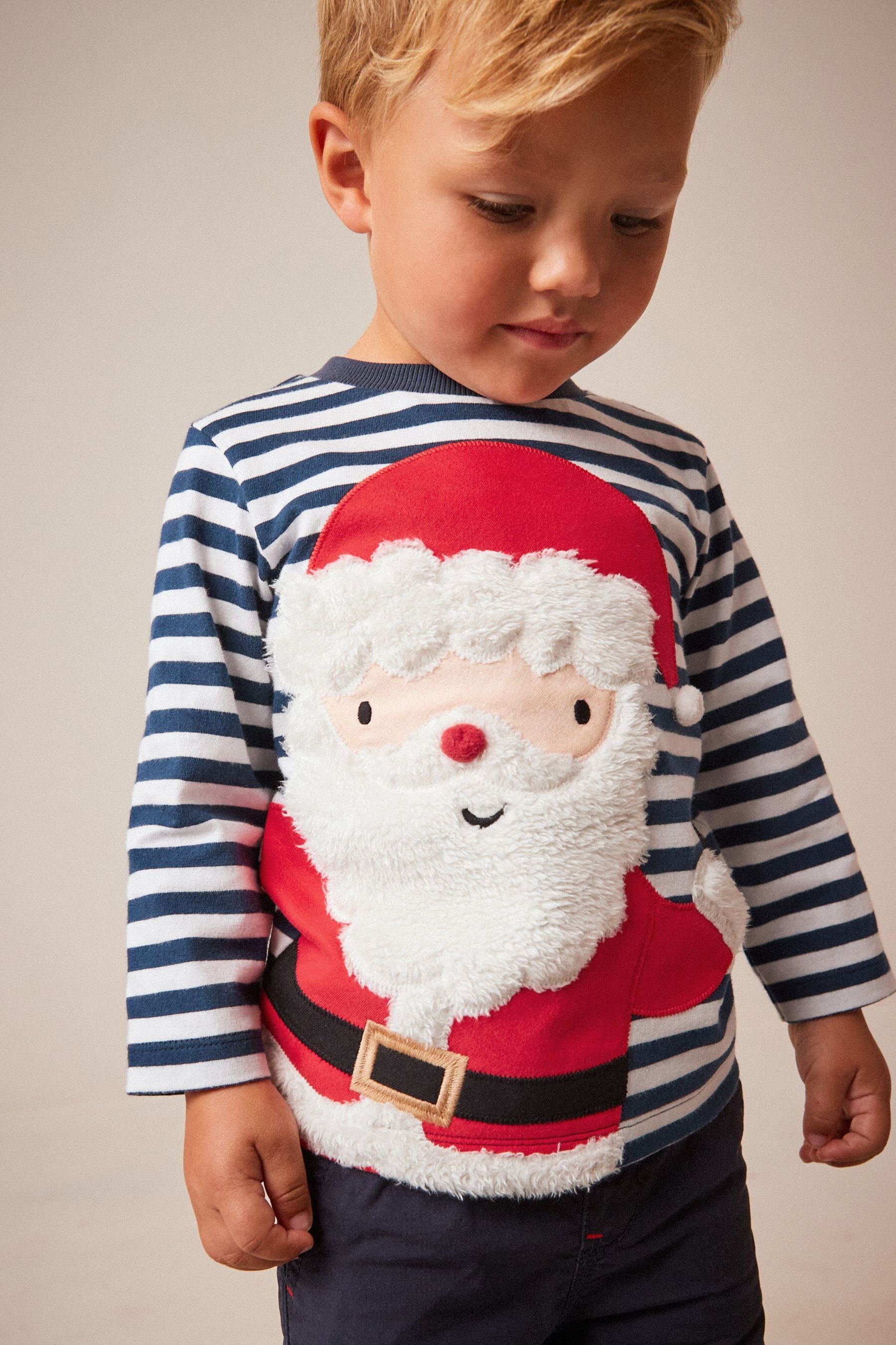 Next Santa Navy Langarmshirt Langärmeliges Stripe Weihnachtsshirt (1-tlg)