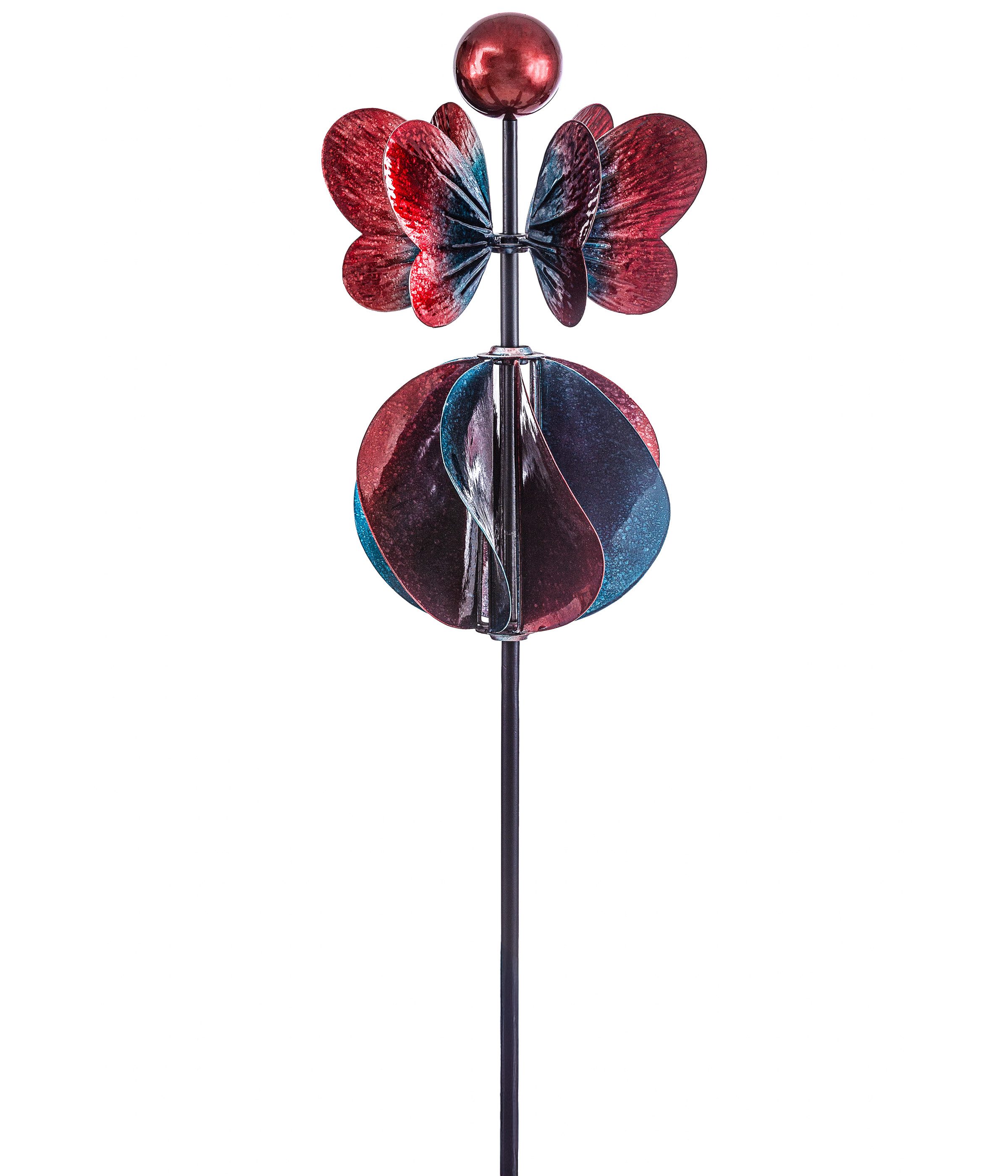 Dehner Gartenstecker Dekostab, Ø 21 cm, Höhe 115 cm, Eisen farbenfroher Gartenstecker mit Windspiel, frostbeständig