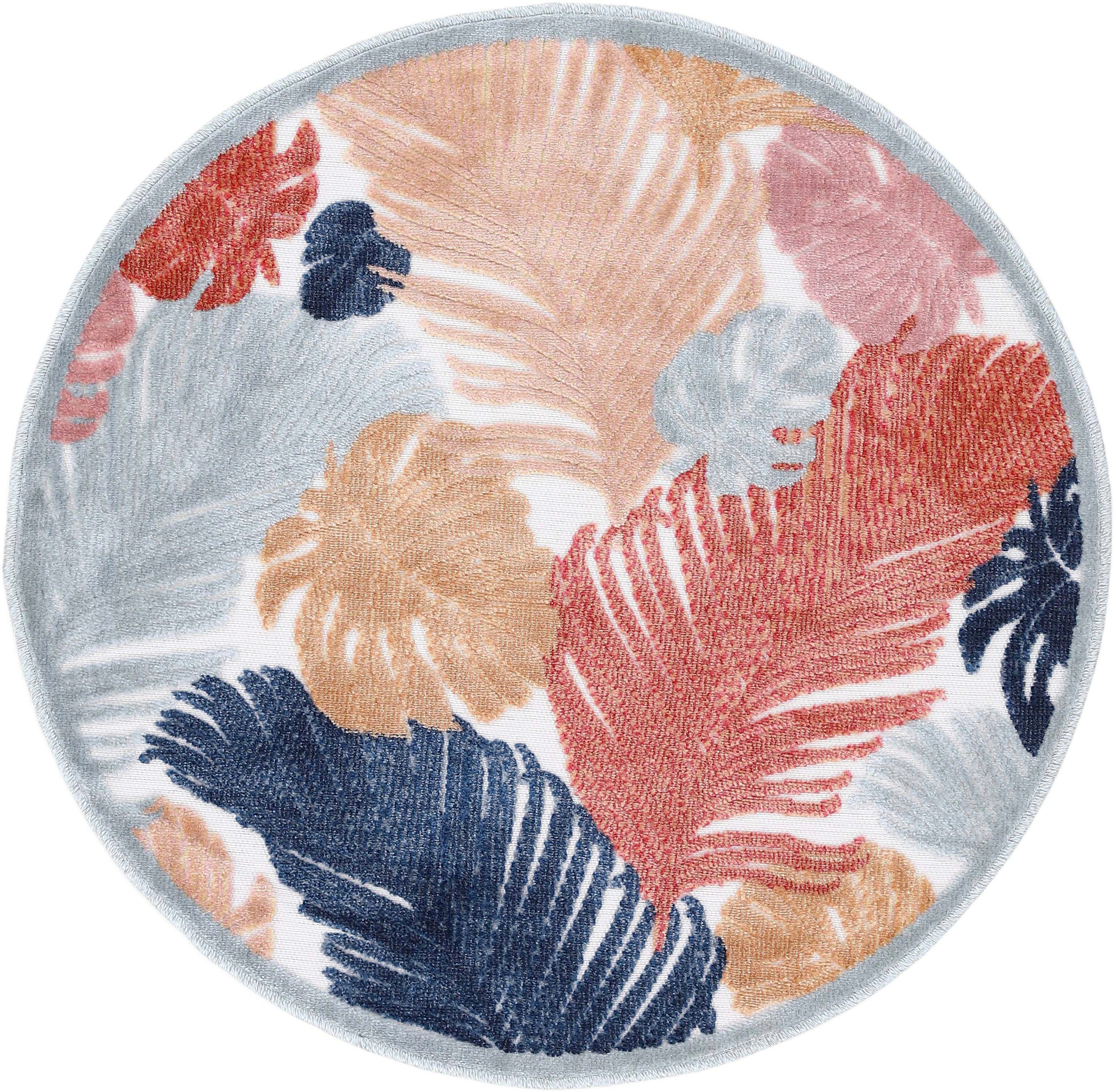 Hoch-Tief Palmenblätter, Effekt Deja rund, carpetfine, 4 Teppich 104, multi mm, Höhe: Flachgewebe, robustes Motiv- Floral