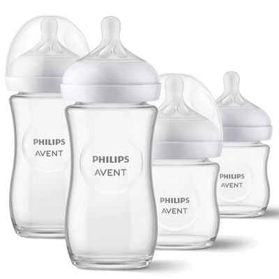 Philips AVENT Babyflasche Glas-Flasche Natural, 4er Pack Baby Glas-Flaschen 120ml & 240ml mit Silikon-Sauger