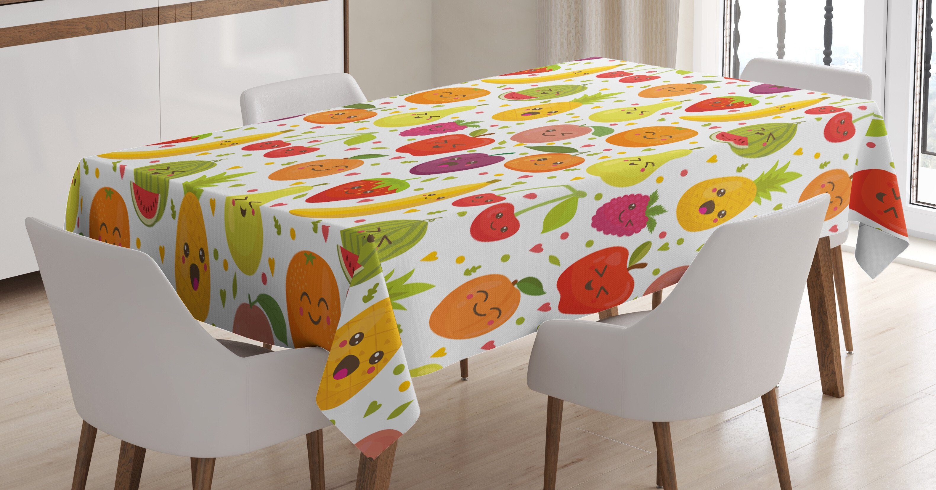 Abakuhaus Lächeln Früchte Klare Theme Bereich den Kinder Tischdecke Farbfest Für geeignet Banane Farben, Waschbar Außen