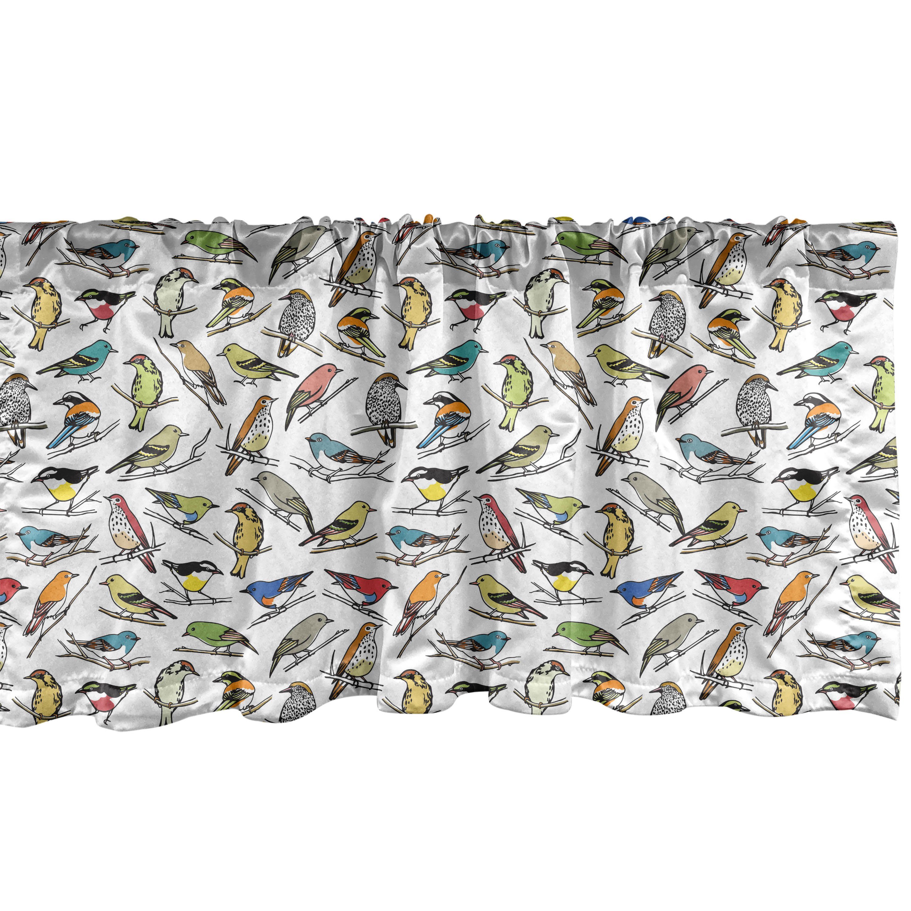 Scheibengardine Vorhang Volant für Küche Schlafzimmer Dekor mit Stangentasche, Abakuhaus, Microfaser, Tiere Bunte Verschiedene Vögel