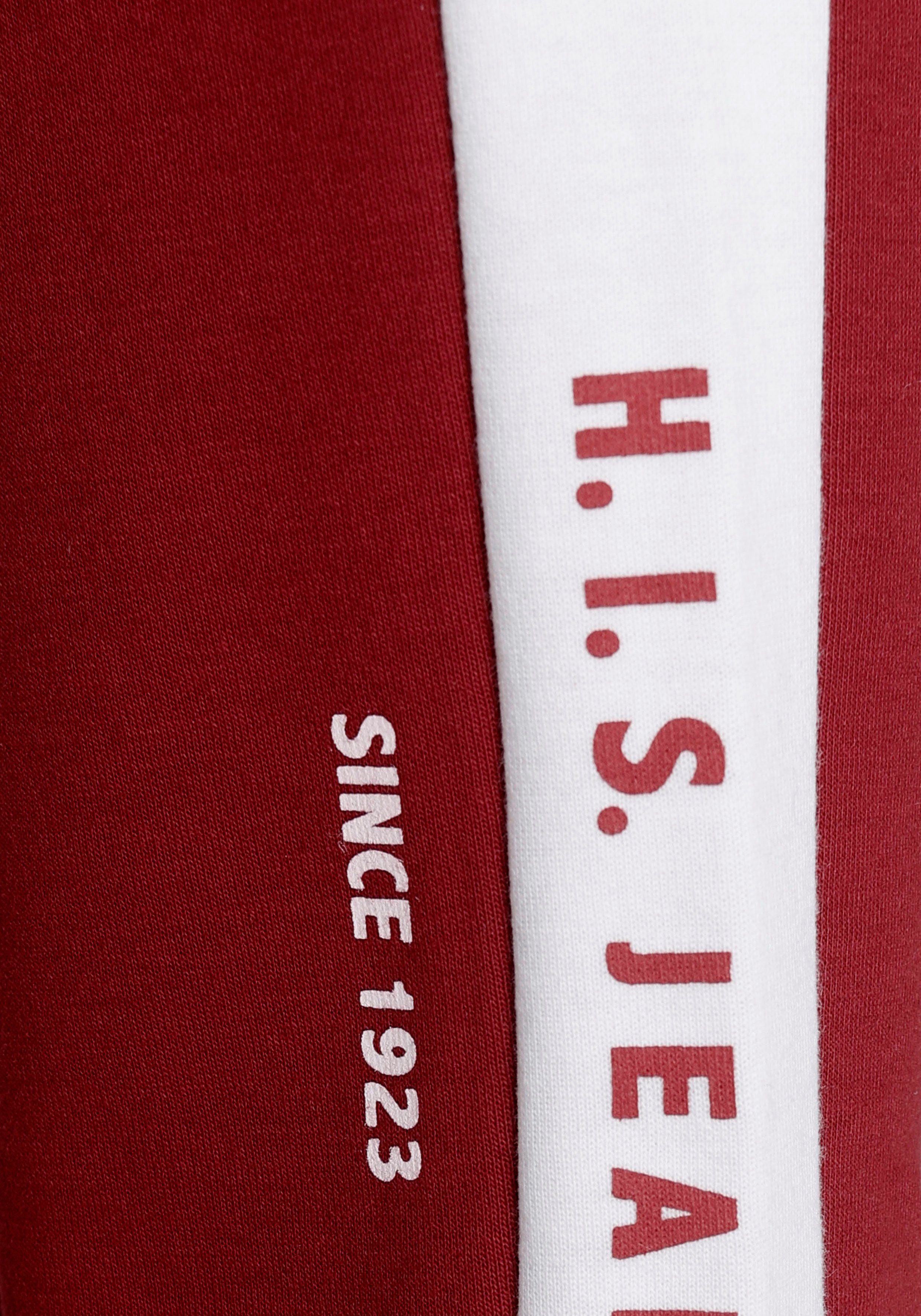 Loungeanzug und Relaxhose H.I.S rot mit weißem Seitenstreifen Logodruck,
