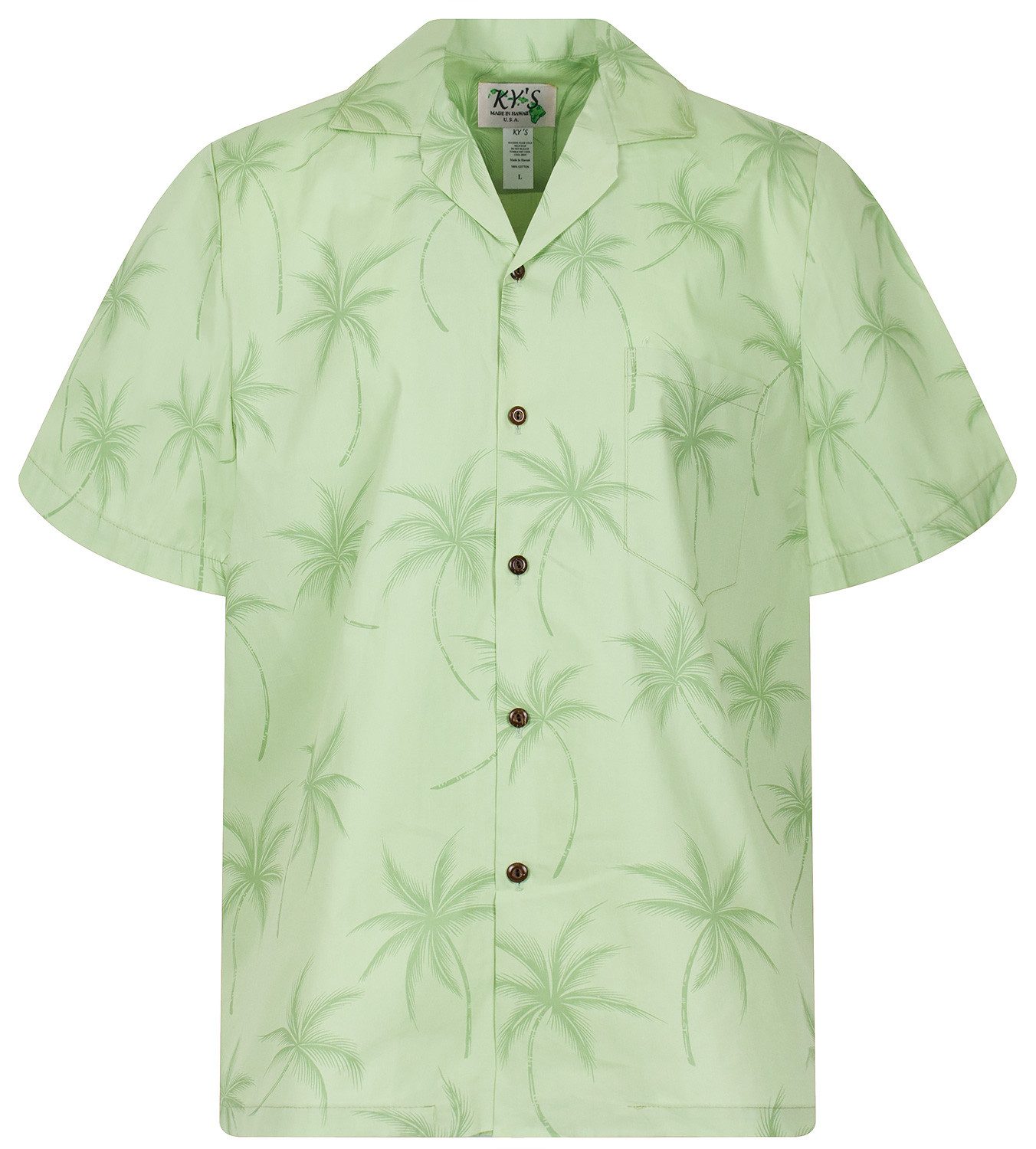 KY's Hawaiihemd "Palmshadow" Herren Kurzarm Baumwolle Kokosknöpfe Original Hawaii
