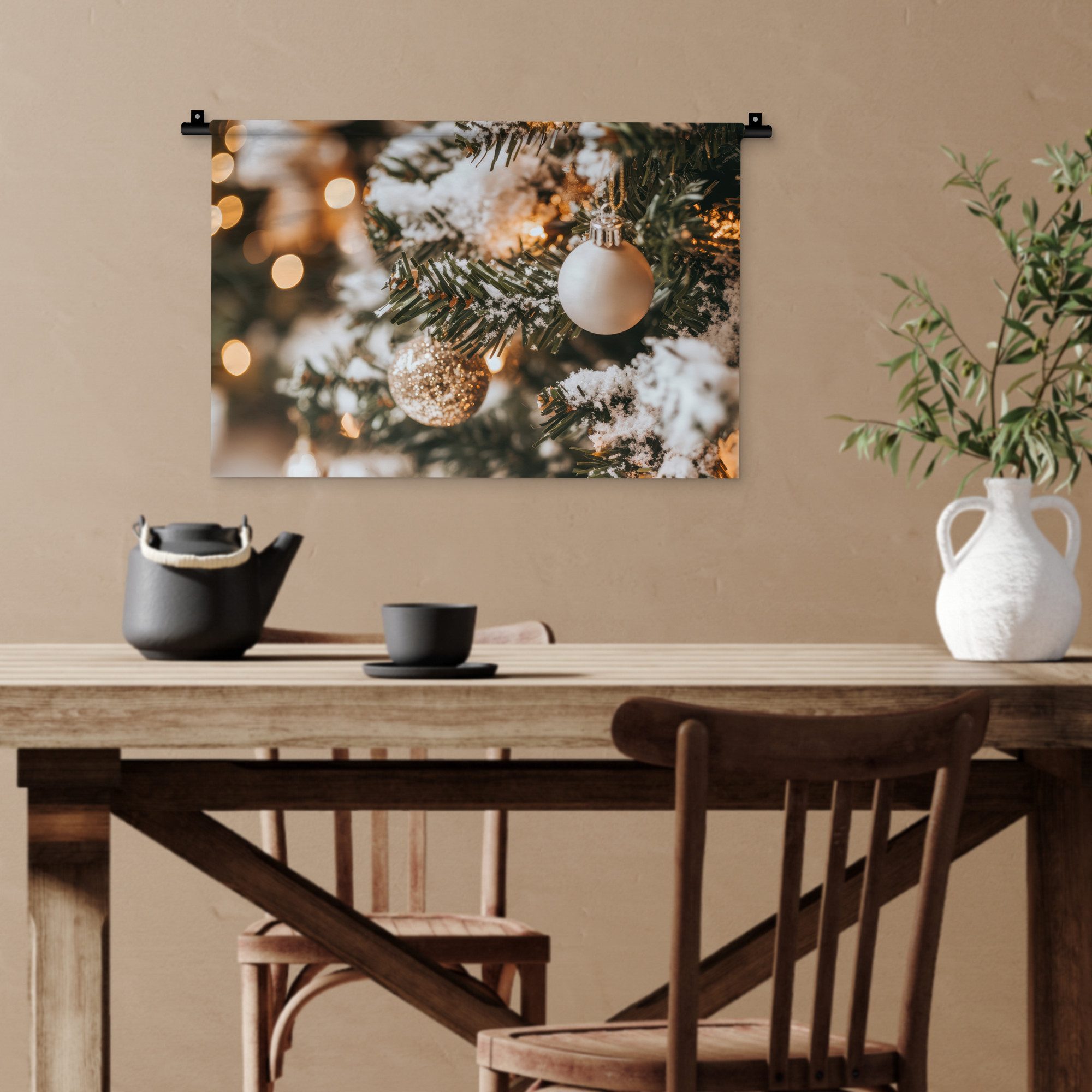 MuchoWow Wandteppich Weihnachten - Weihnachtsbaum - Winter - Innen - Schnee, Rechteckig, Höhe: 3 mm, Wandteppich für Wohnzimmer, Schlafzimmer, 60x40 cm