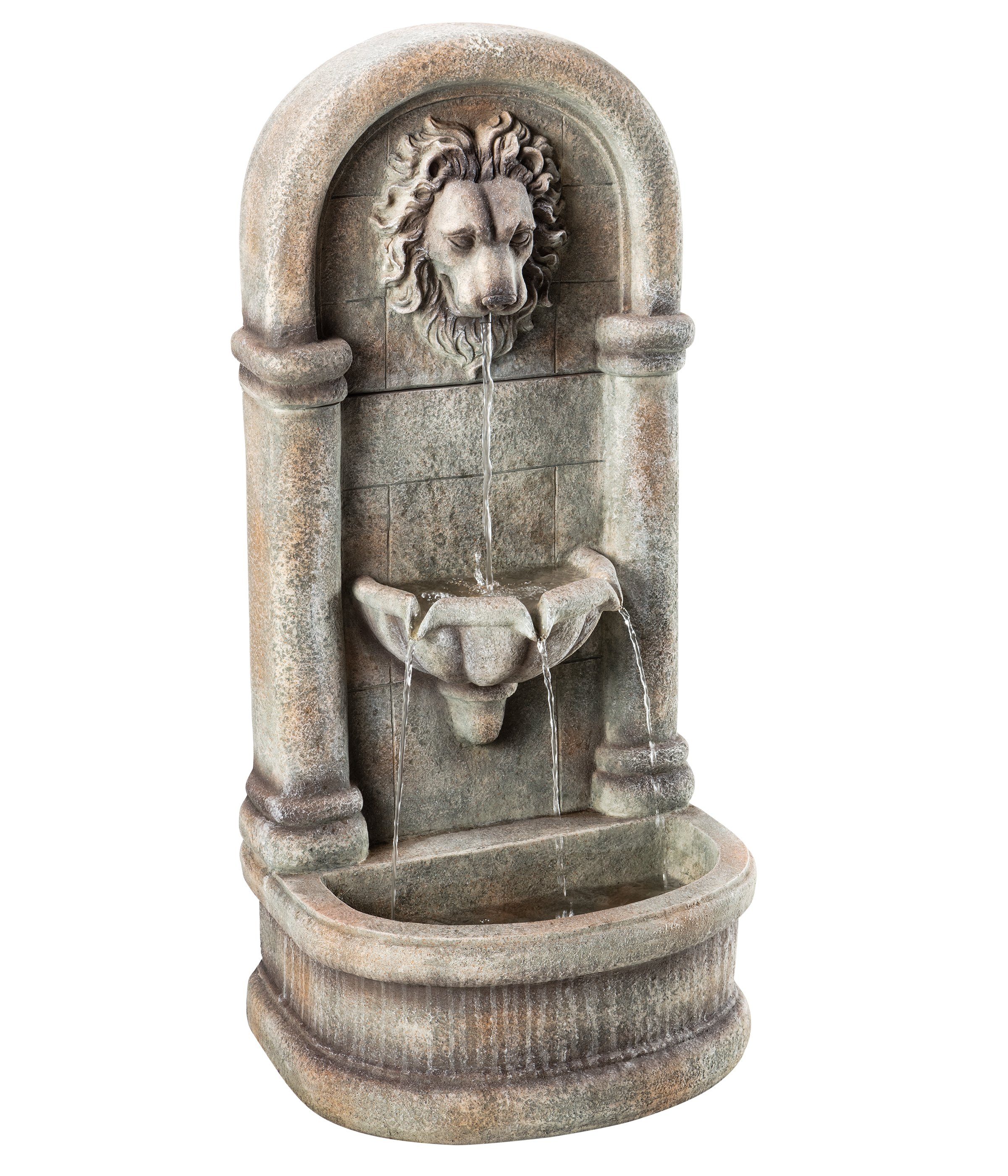 Dehner Gartenbrunnen Faro mit LED-Beleuchtung, 103.5 x 38 x 49.5 cm, 49,5 cm Breite, mediterranes Wasserbecken aus Kunststein inkl. Pumpe, Trafo und LEDs