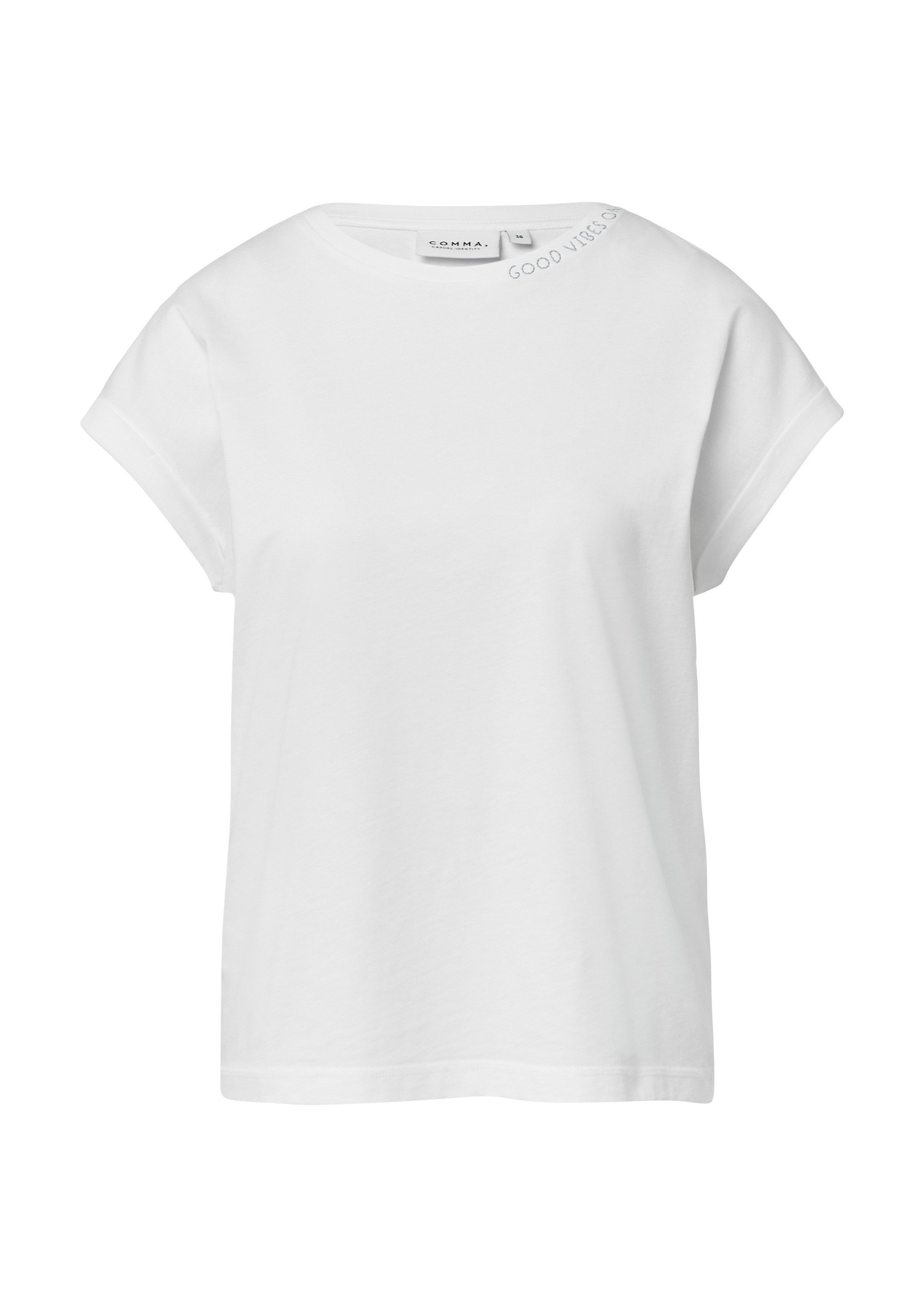 comma Kurzarmshirt T-Shirt Rundhals-T-Shirt mit überschnittenen Schultern u günstig online kaufen
