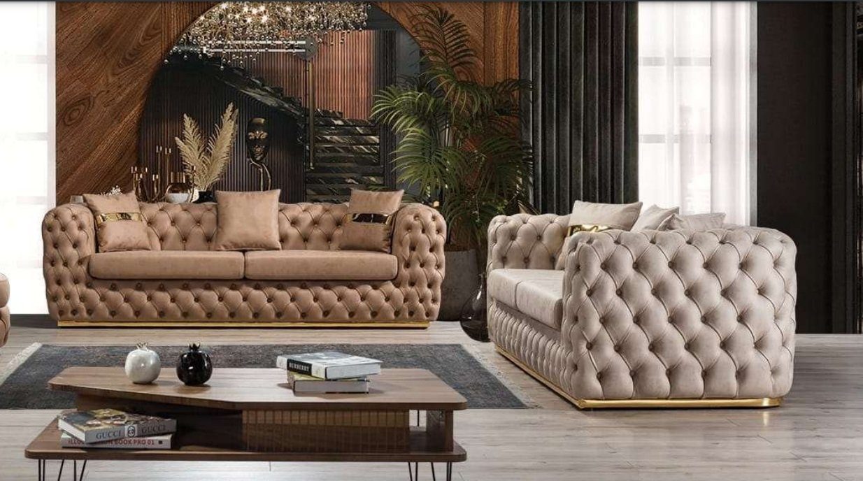 JVmoebel Wohnzimmer-Set, Sitzer 3+3 Leder Sofas Luxus Chesterfield Garnitur Sofagarnitur