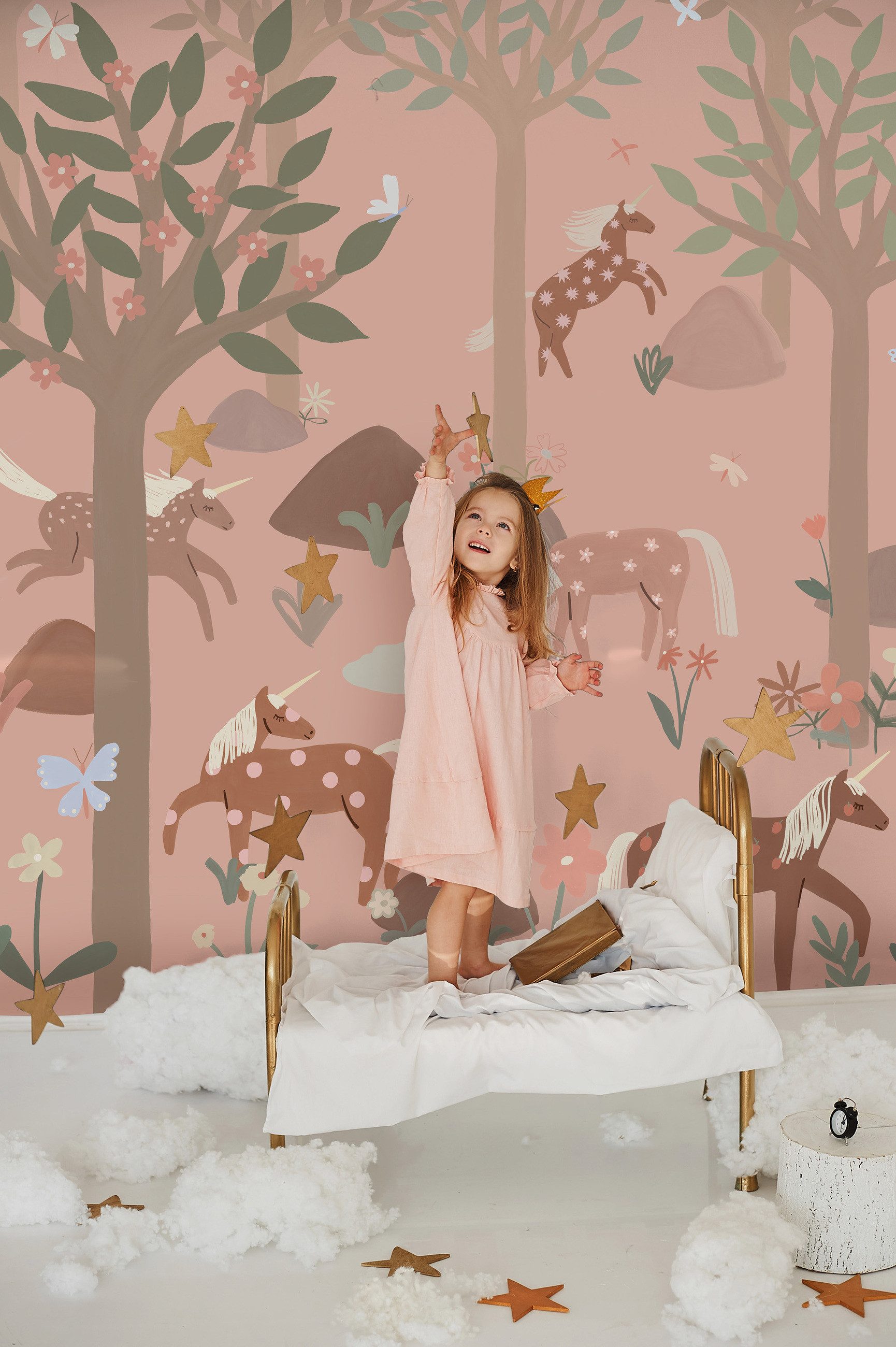 Rasch Fototapete Kinderzimmer Einhorn in Rosa, Roomblush Unicorn RB351, glatt, gemustert, Wald, (1 St), für Mädchen