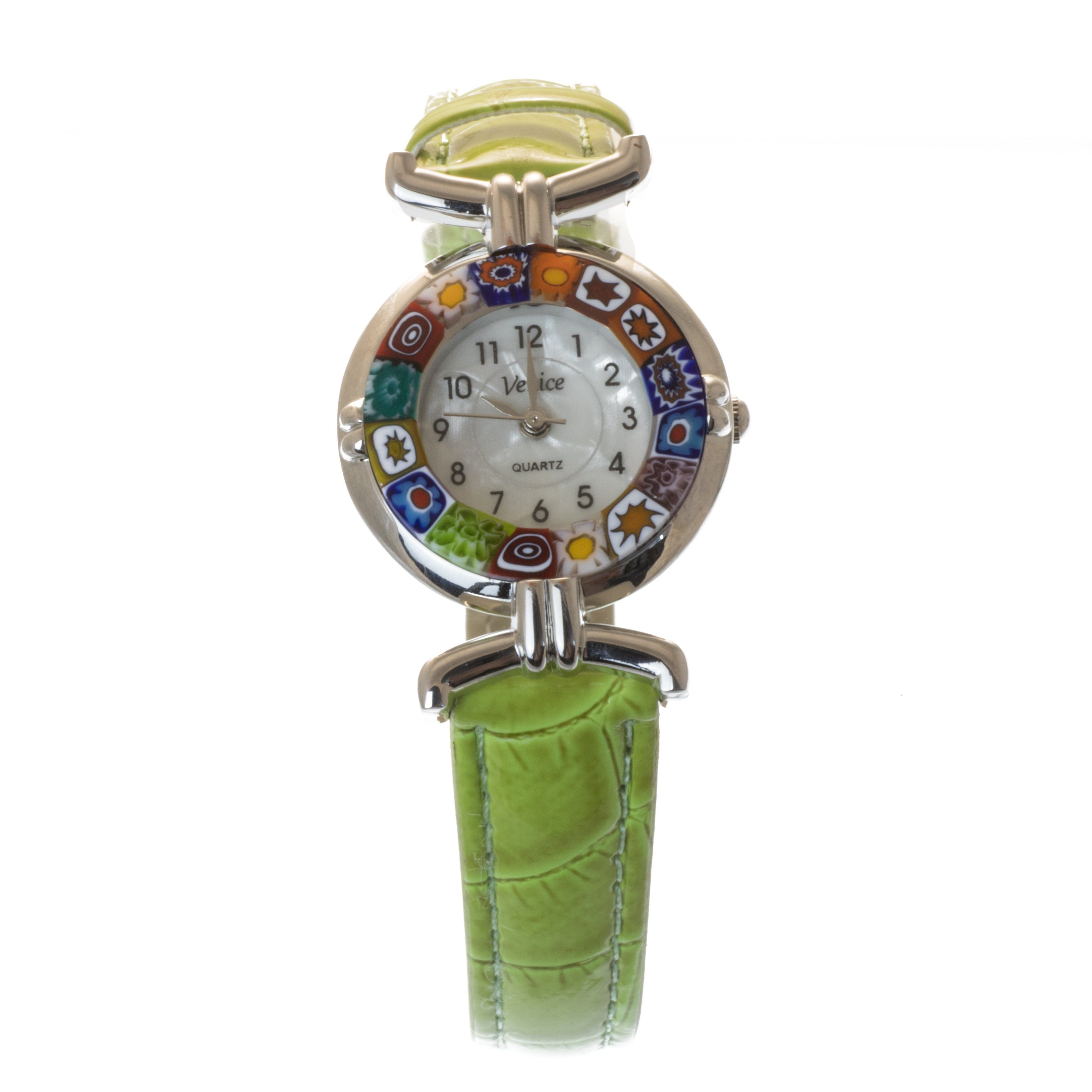 Bella Carina Quarzuhr Damen Armbanduhr mit Millefiori Murano Glas, Armband grün