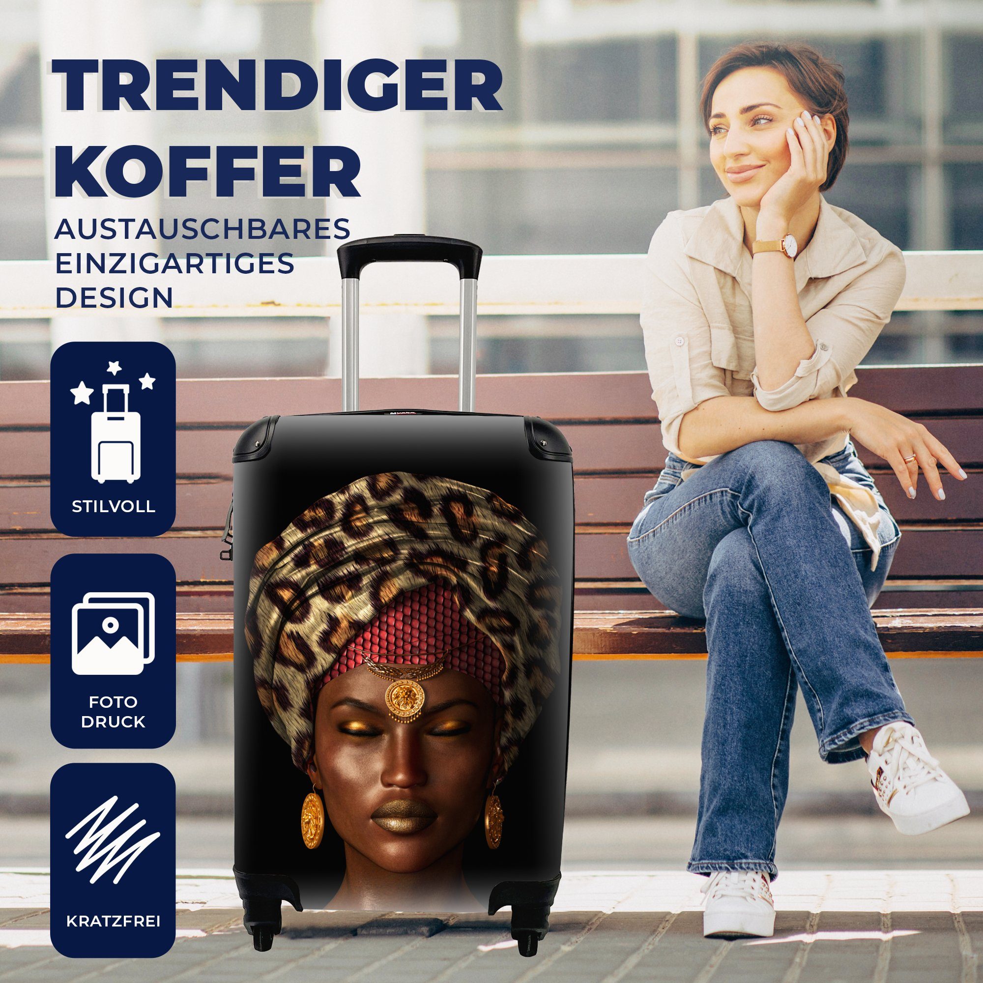 MuchoWow Handgepäckkoffer Frauen - Farben - Trolley, 4 Reisekoffer für Ferien, Reisetasche Handgepäck Accessoires, mit rollen, Rollen