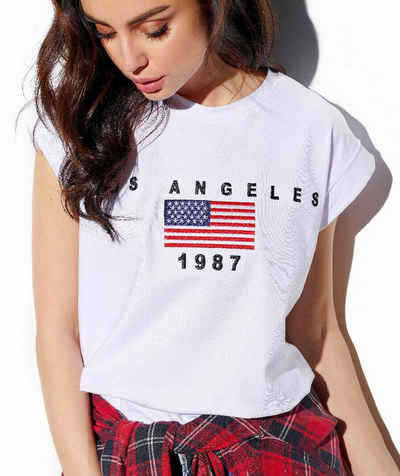 Charis Moda Kurzarmshirt Shirt American Statement mit Stickereimotiv