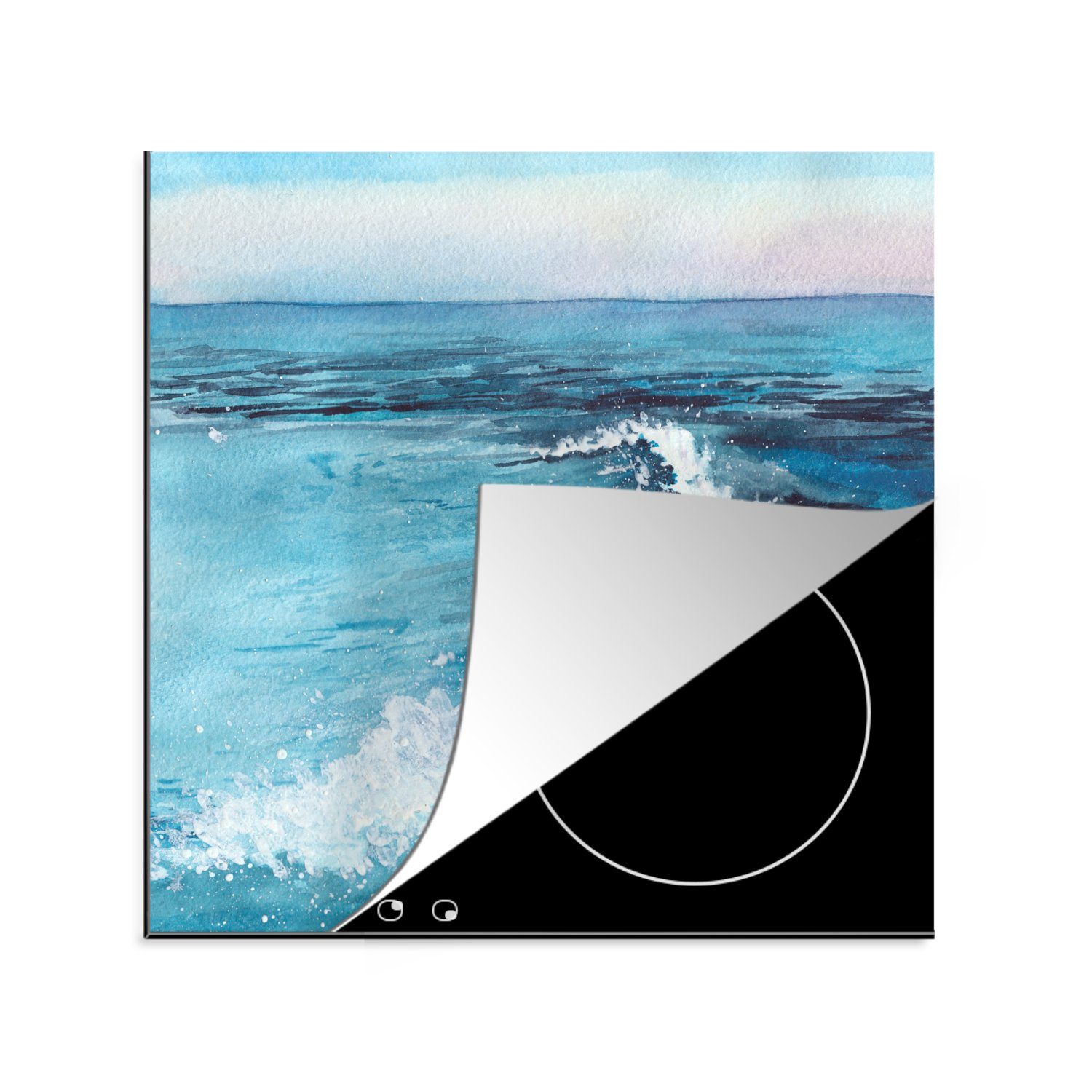 MuchoWow Herdblende-/Abdeckplatte Meer tlg), für Vinyl, 78x78 küche Arbeitsplatte Golf (1 cm, Ceranfeldabdeckung, - - Aquarell