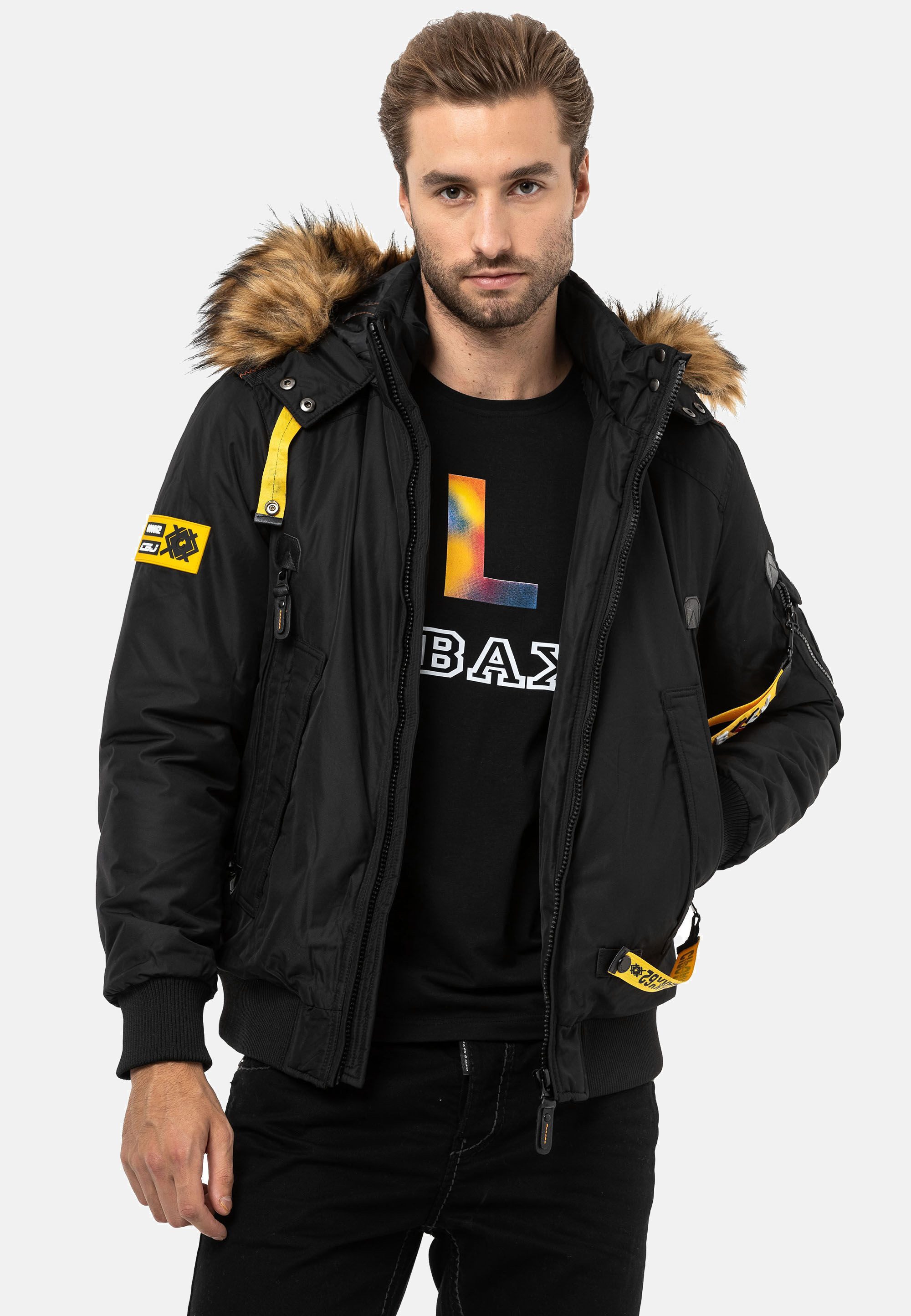 Cipo & Baxx Winterjacke Jacke mit Kapuze und Kunstfellbesatz günstig online kaufen