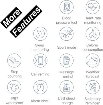 findtime Smartwatch (0,96 Zoll, Android, iOS), mitSchrittzähler Uhr Schlafmonitor Herzfrequenzmesser Blutdruckmessung