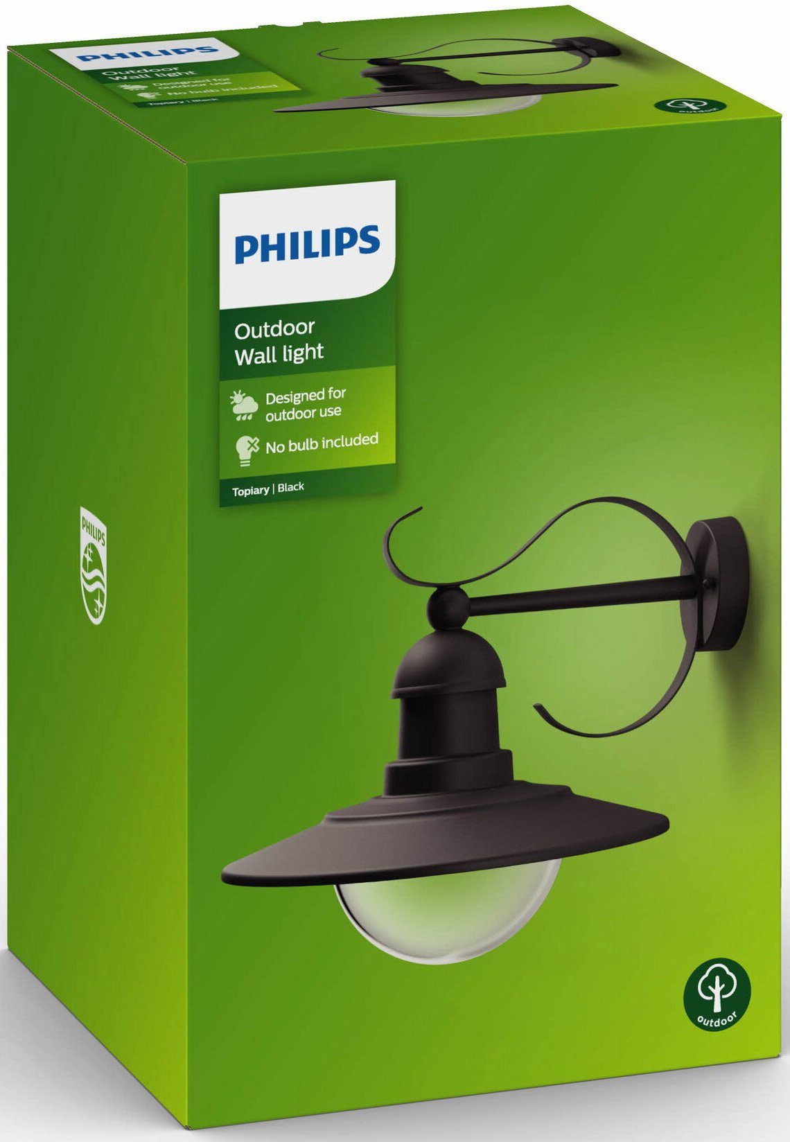 Philips Wandleuchte Topiary, exkl für LM Klassische Wandleuchte LED 1x60W BE Wandleuchte wechselbar, den Schwarz, Außenbereich