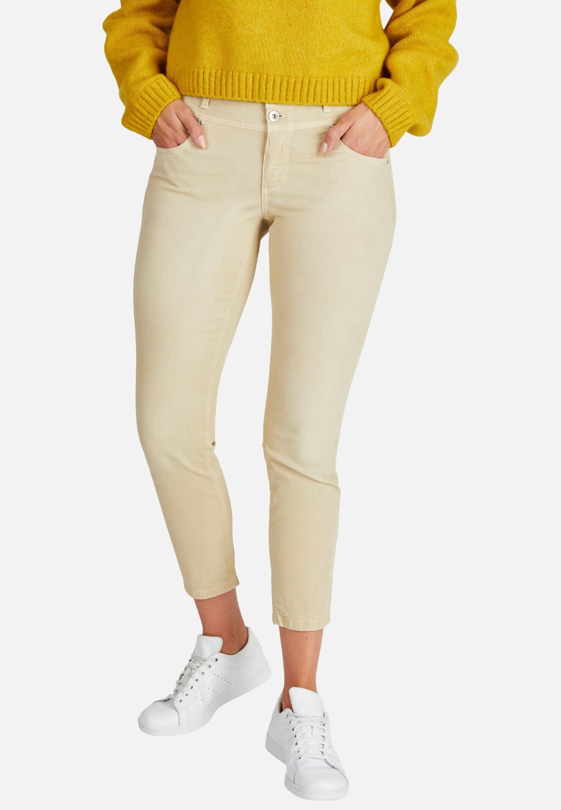 ANGELS 7/8-Jeans mit beige Button mit Stoff Label-Applikationen unifarbenem Jeans Ornella