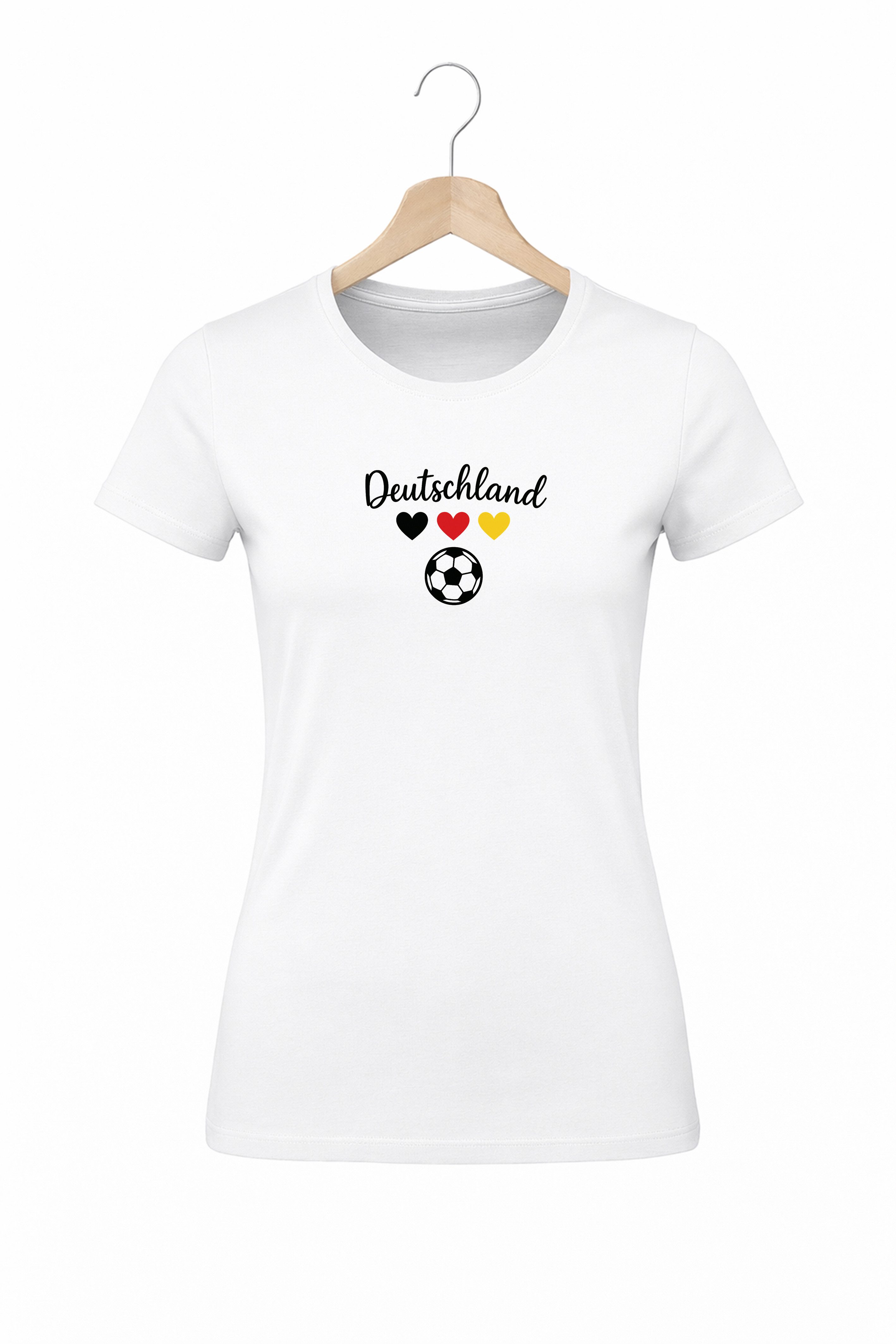 T-Shirt Damen Deutschland Herz Fußball Print Baumwolle Rundhals Casual